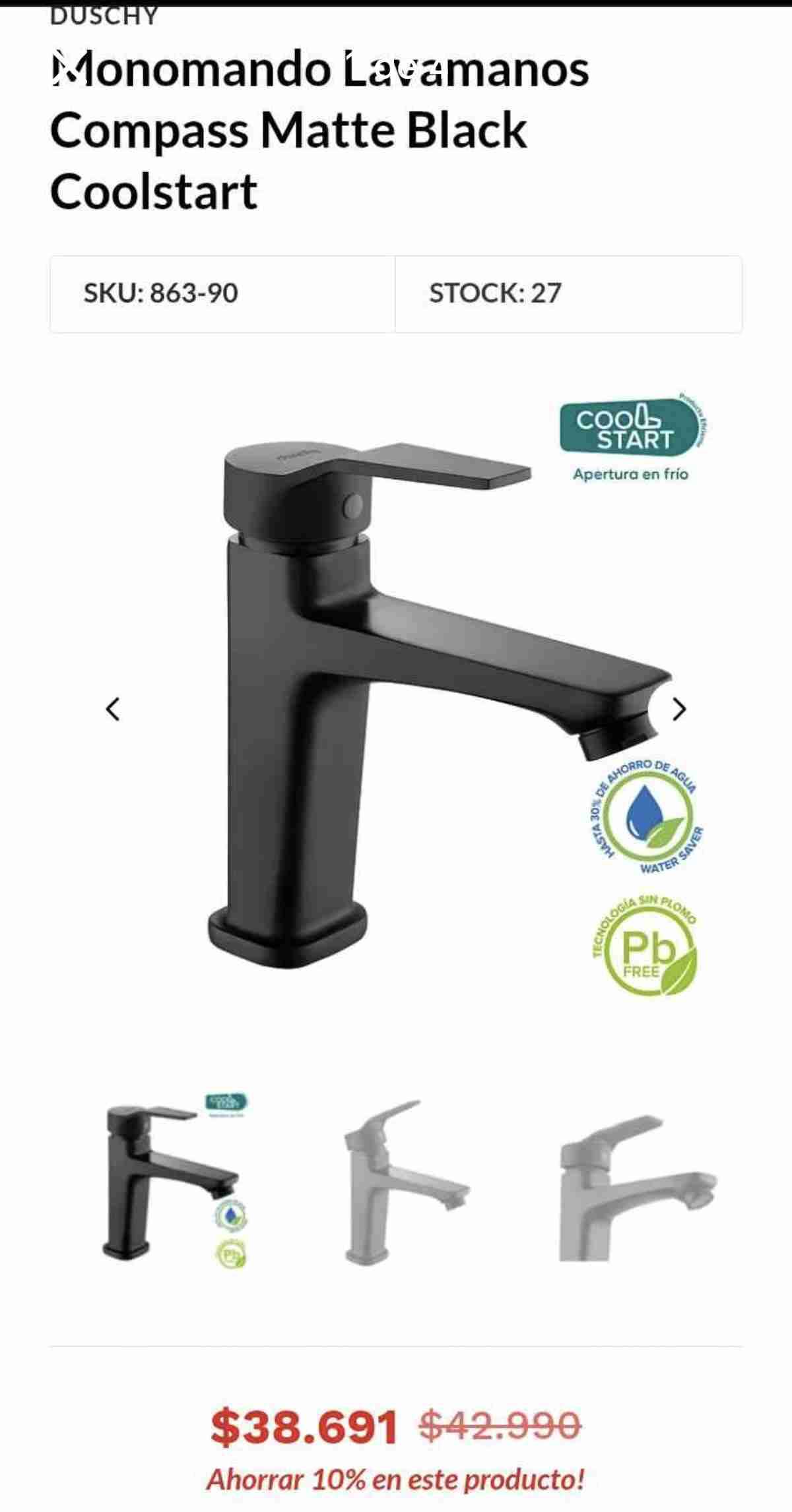 Monomando lavamanos negro mate