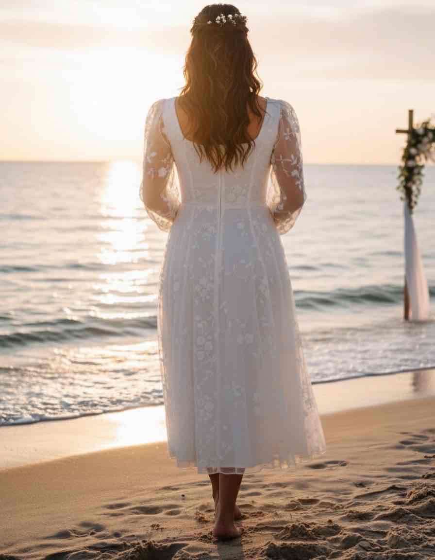Vestido de novia encaje blanco civil - miniatura 4