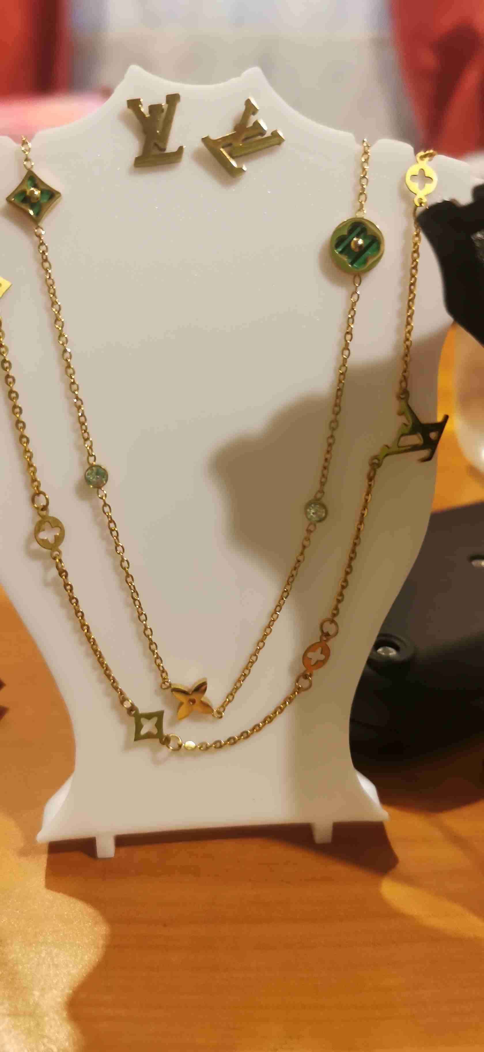 Collar y aros dorados con cristales - miniatura 4