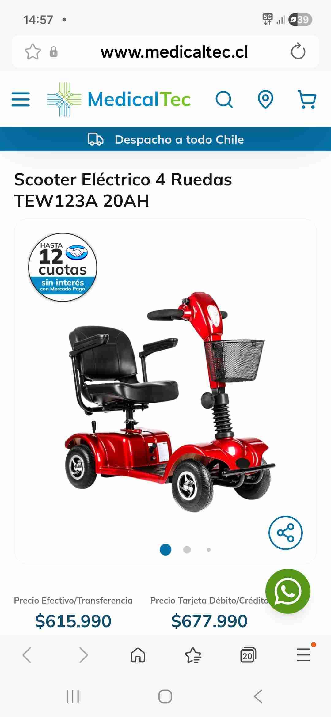 Scooter Eléctrico 4 Ruedas Rojo