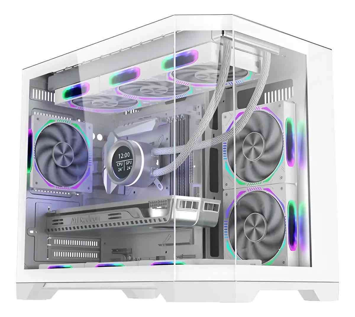 Gabinete M-ATX tipo pecera vidrio templado