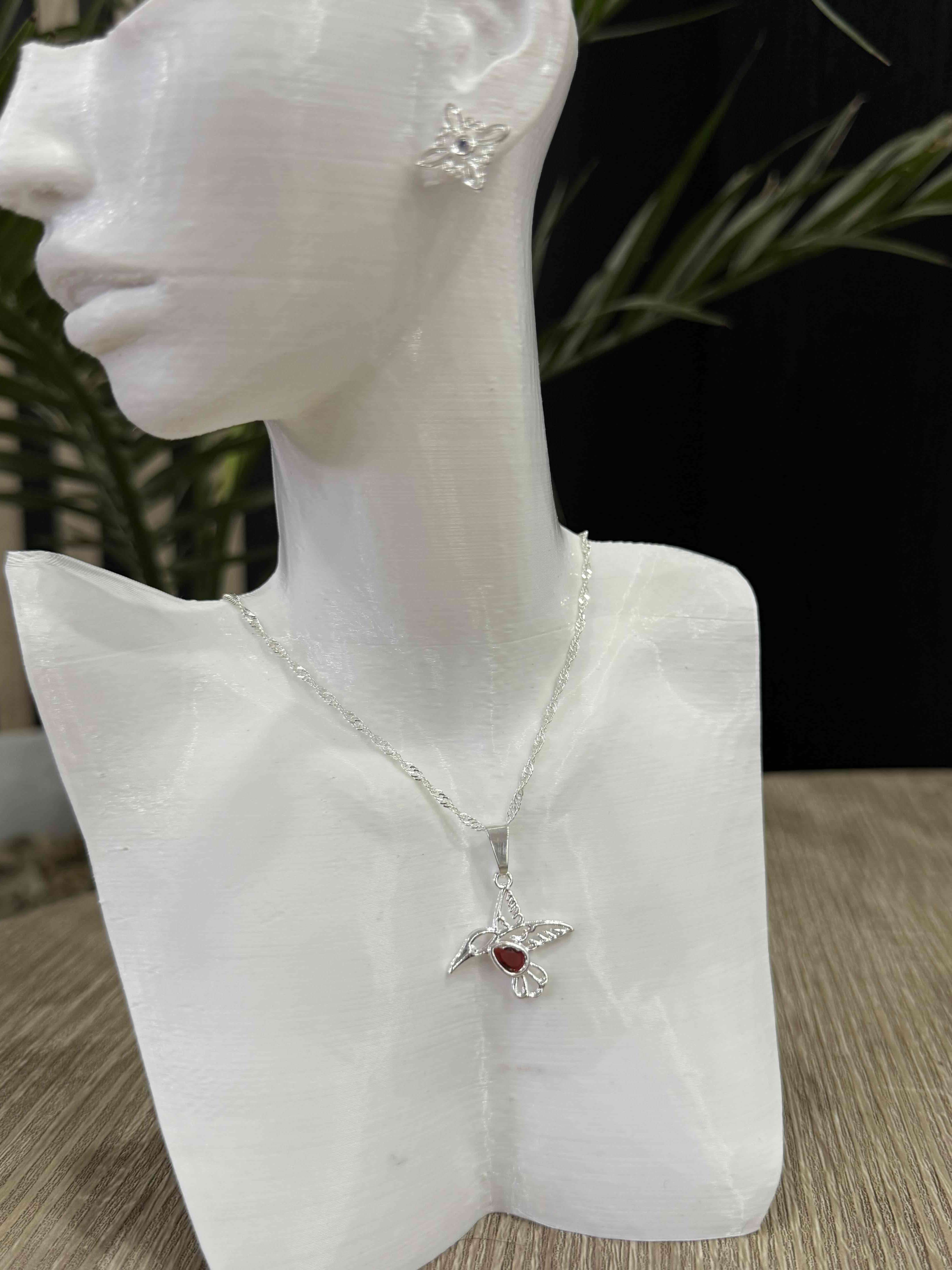 Collar colibrí plata con piedra roja - miniatura 2