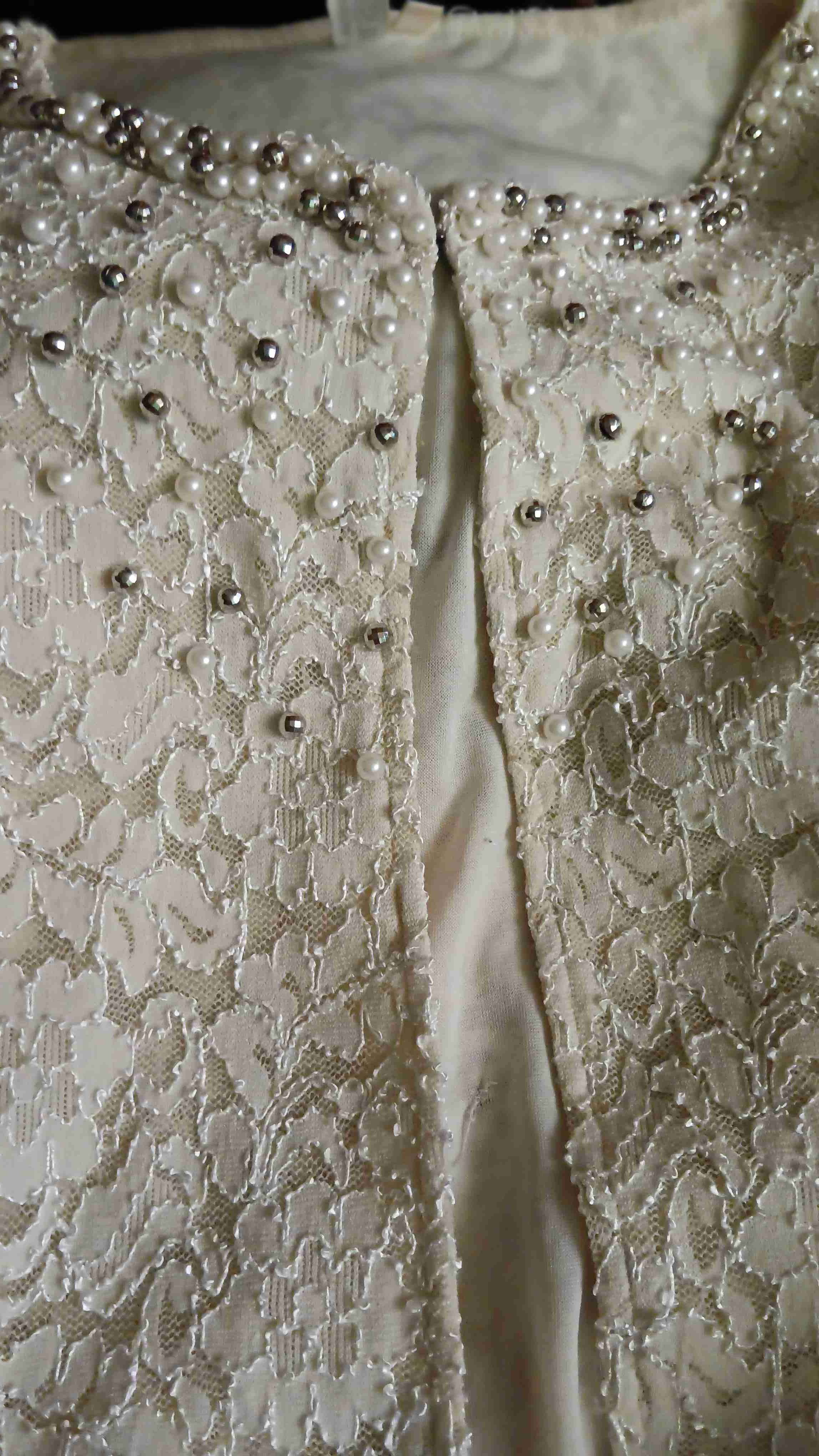 Chaleco de encaje blanco invierno con perlas S - miniatura 2