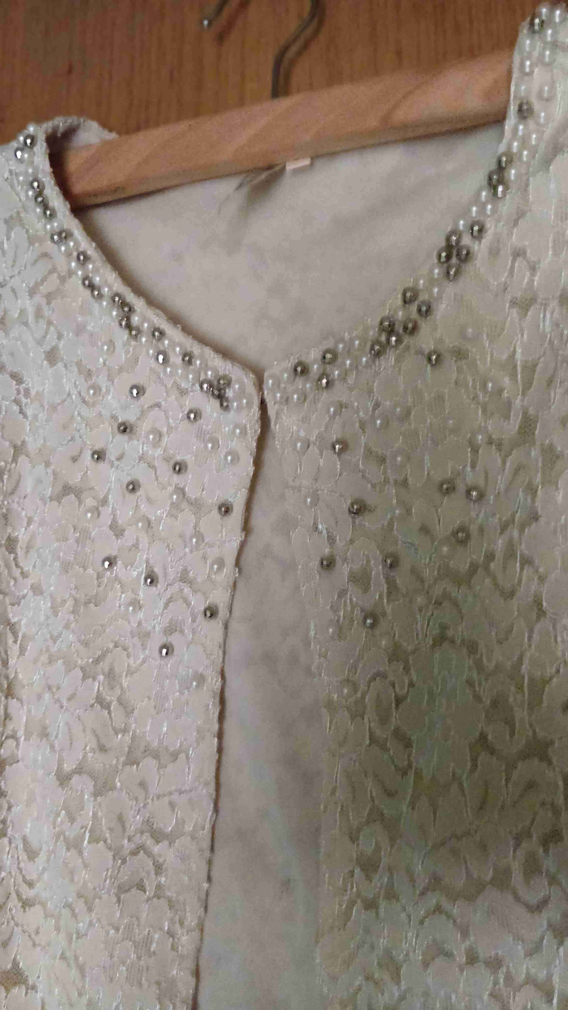 Chaleco de encaje blanco invierno con perlas S - miniatura 3