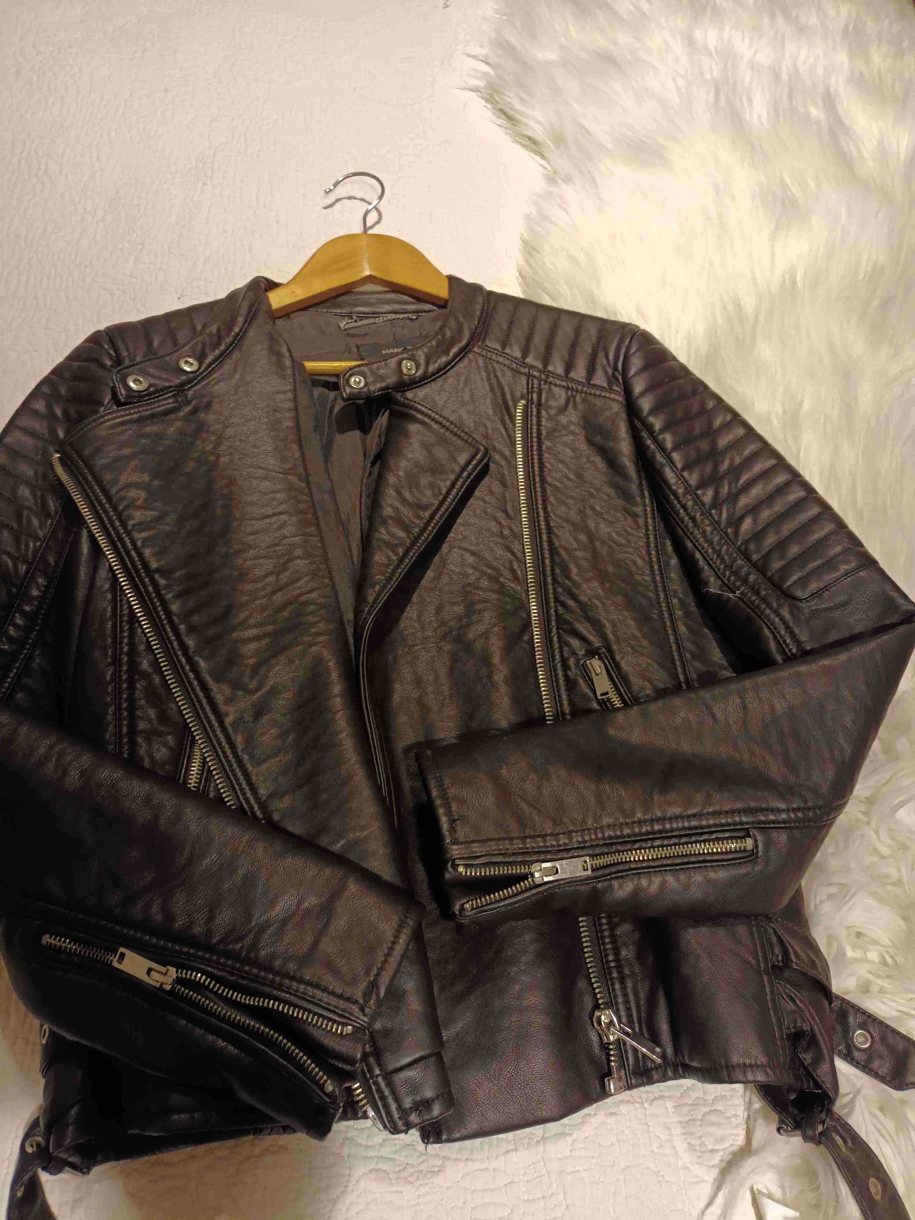 Chaqueta marrón cuero sintético,con cierre metáli - miniatura 4