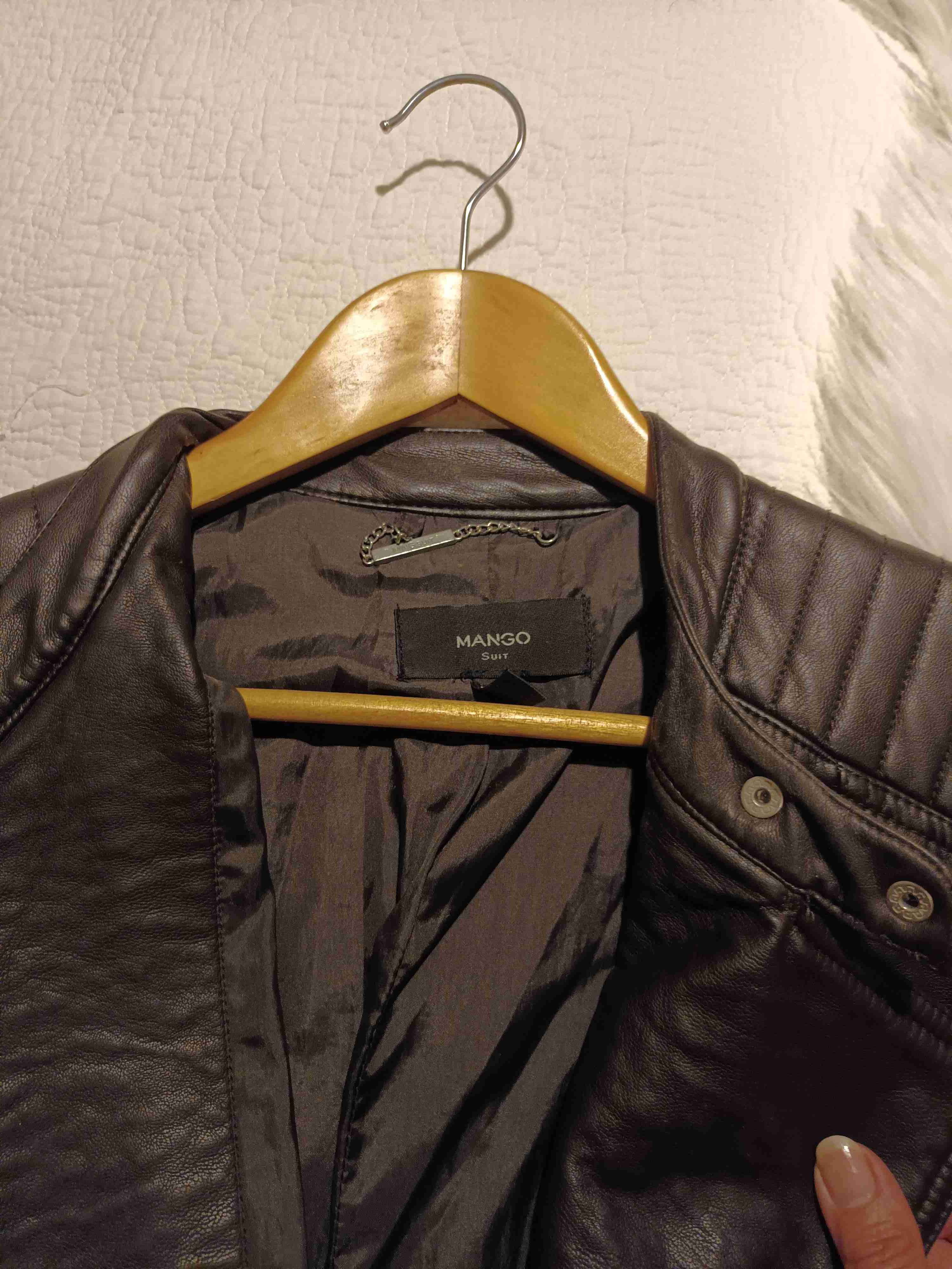 Chaqueta marrón cuero sintético,con cierre metáli - miniatura 5