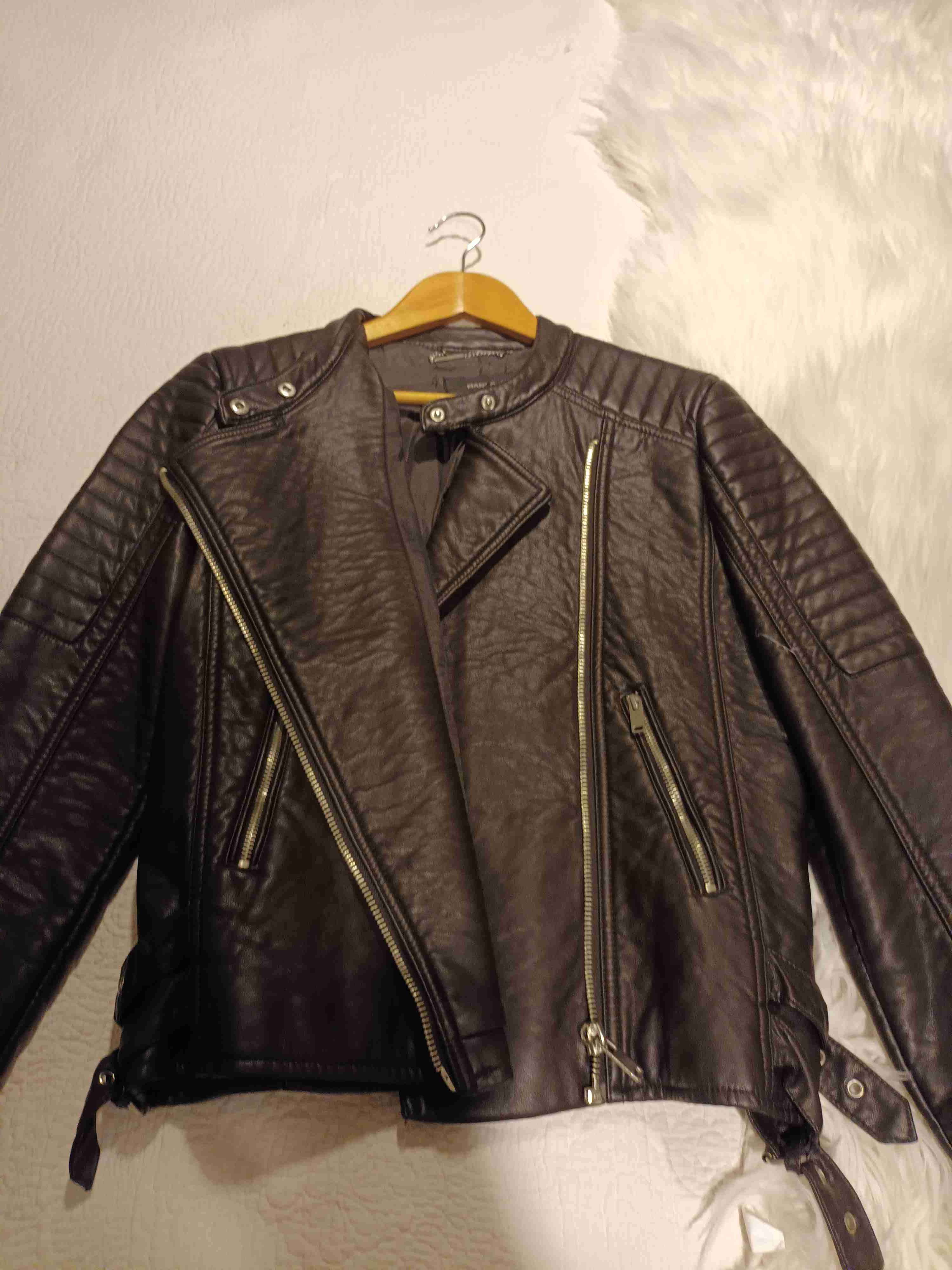 Chaqueta marrón cuero sintético,con cierre metáli - miniatura 6