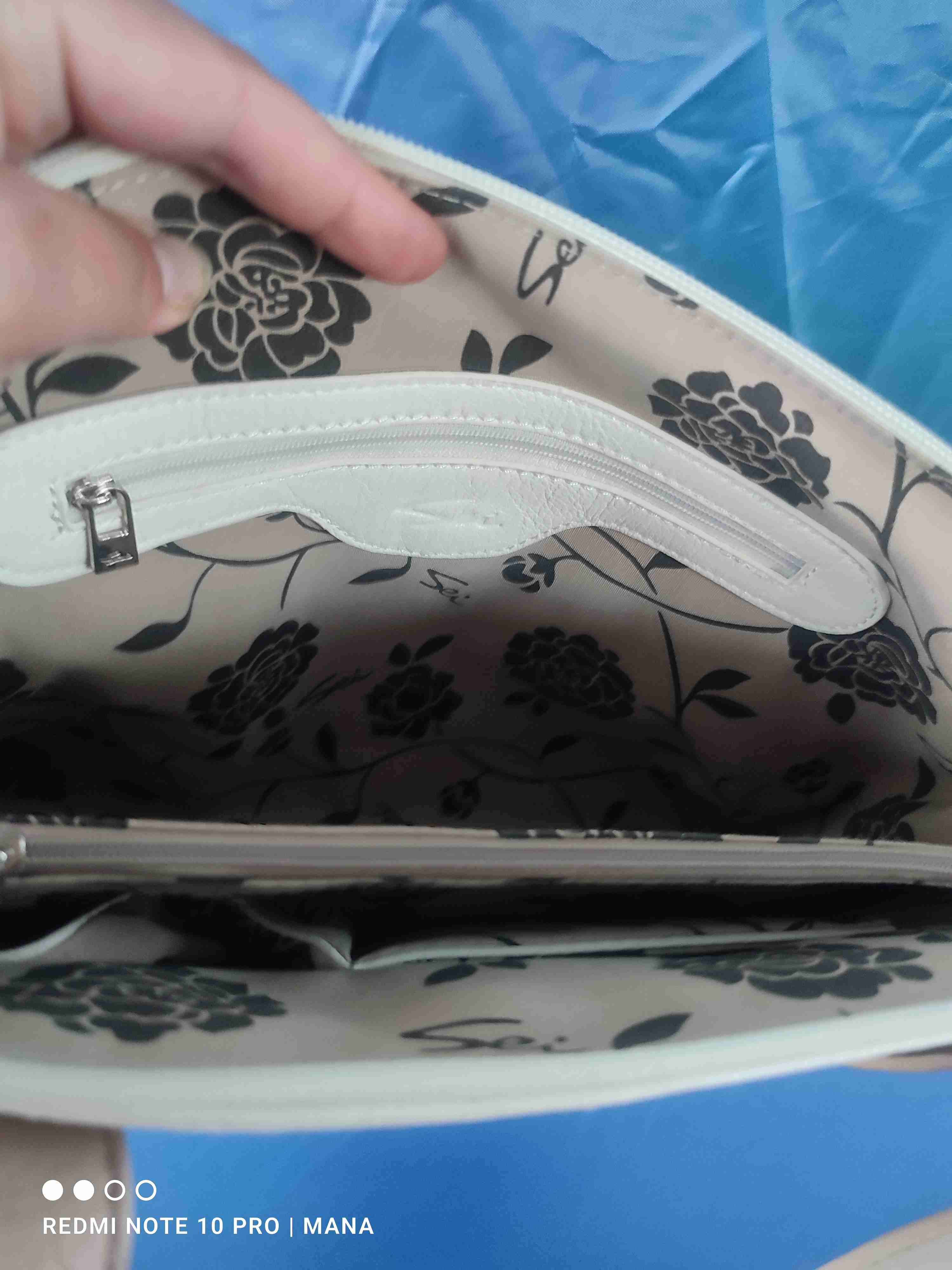 Bolso de hombro beige y blanco, Sei - miniatura 3