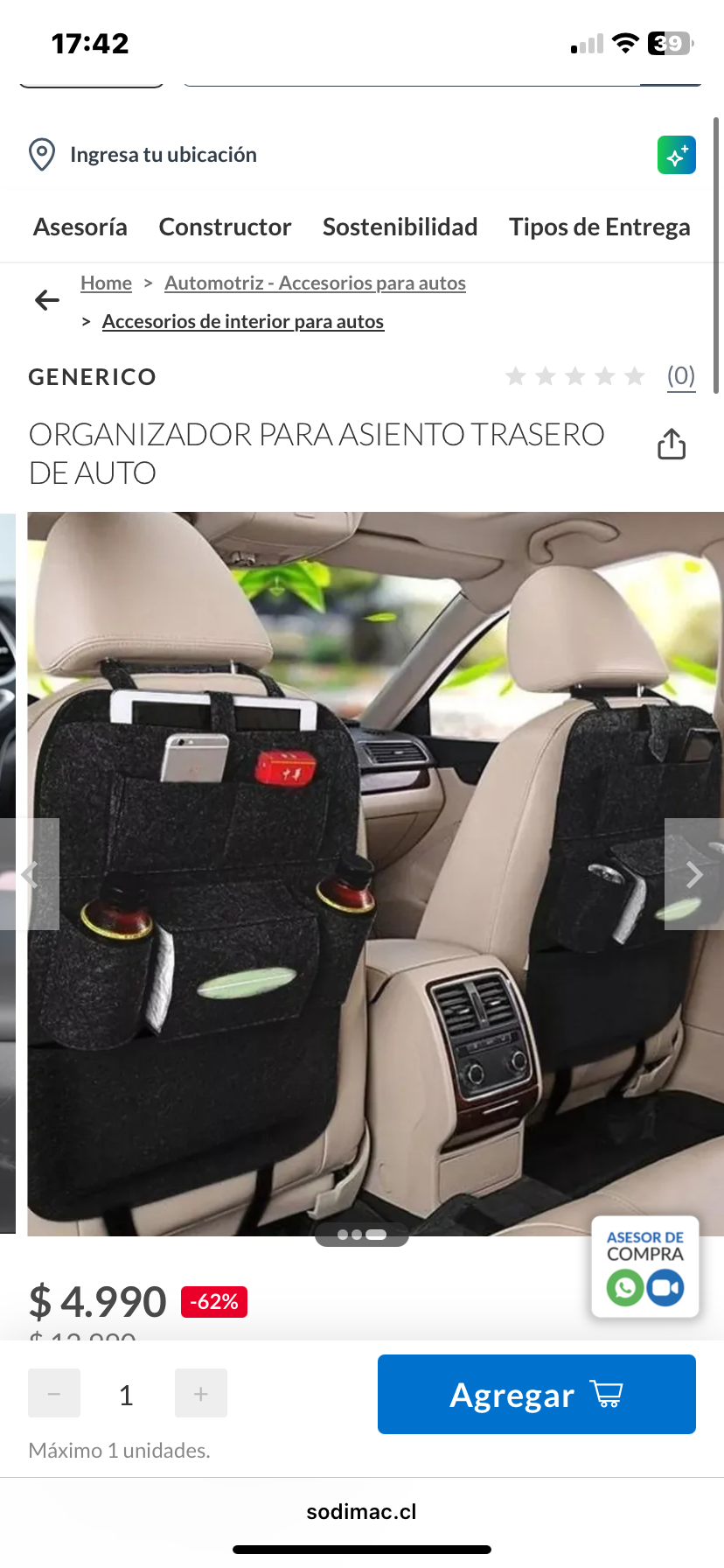 Organizador para asiento de auto negro 2x4.000 - miniatura 2