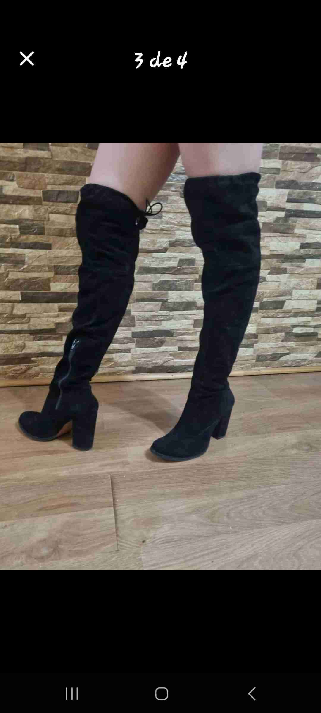 Botas negras altas de tacón. 100% cuero. - miniatura 2