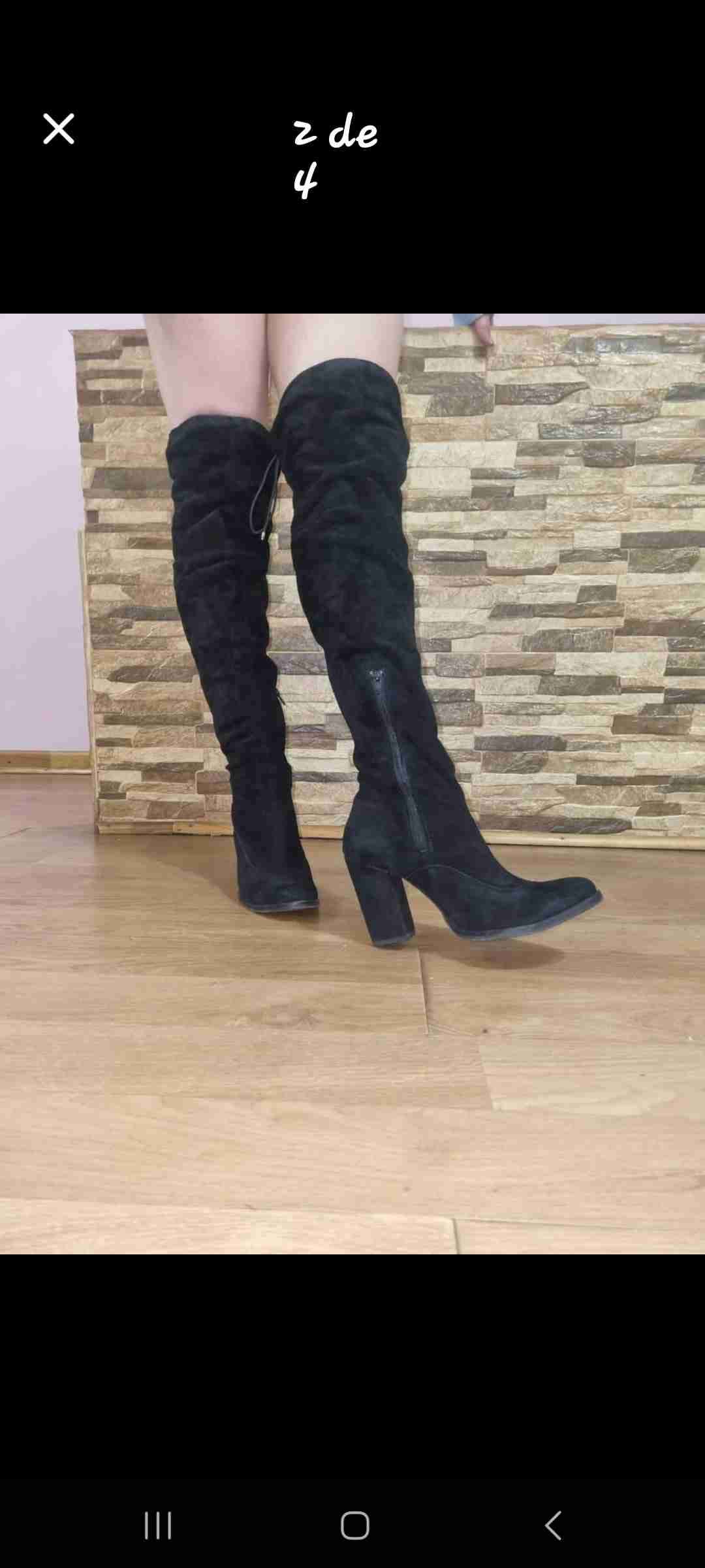 Botas negras altas de tacón. 100% cuero. - miniatura 3