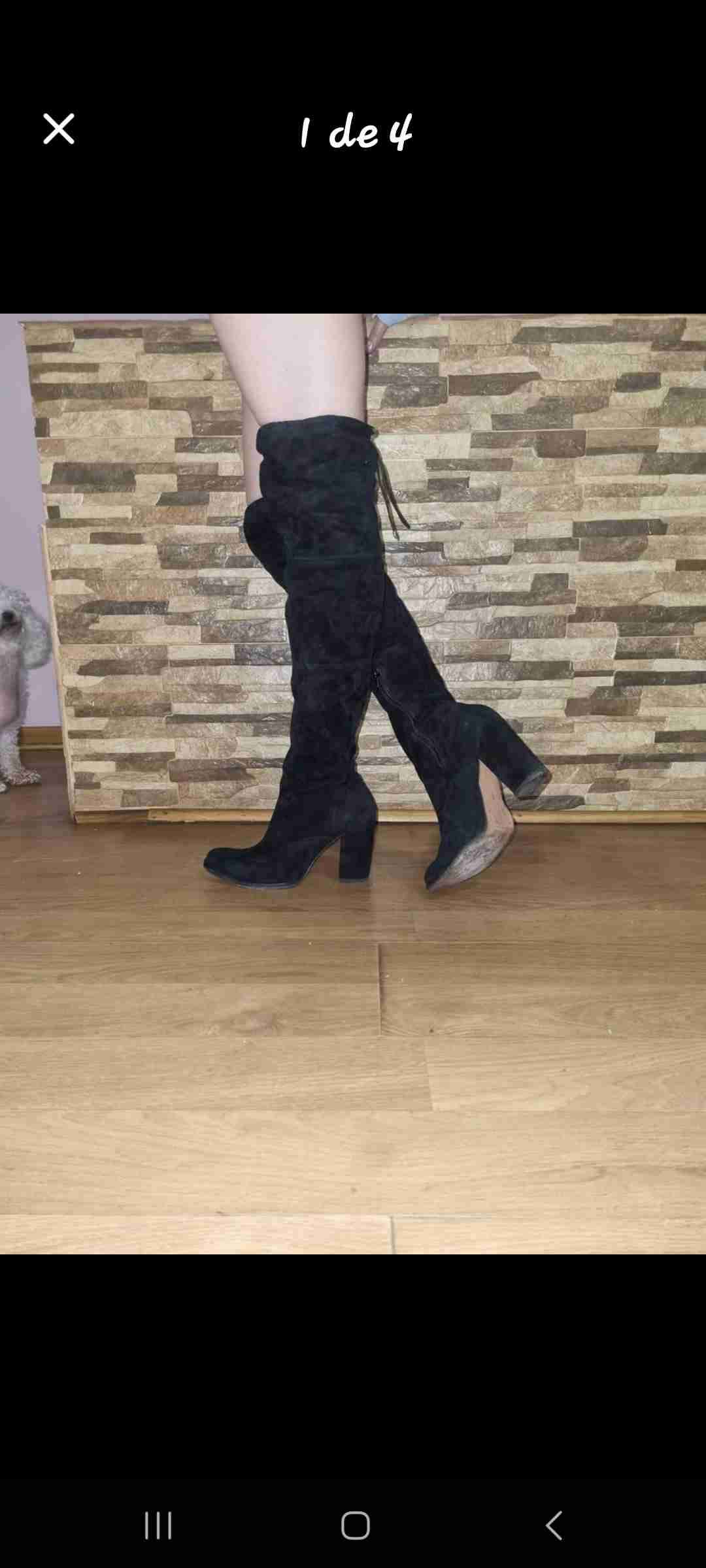 Botas negras altas de tacón. 100% cuero. - miniatura 4