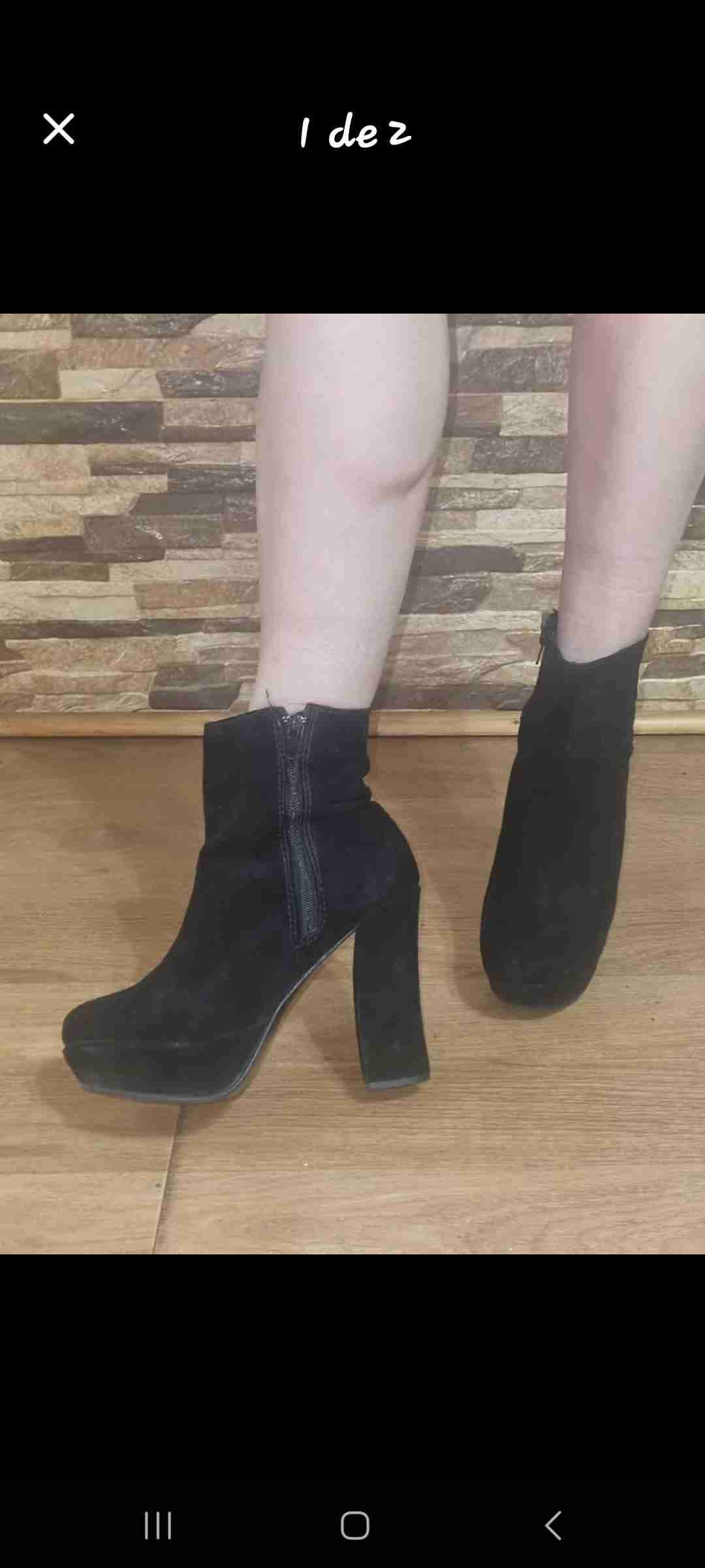 Botines negros 100% cuero, con plataforma - miniatura 2