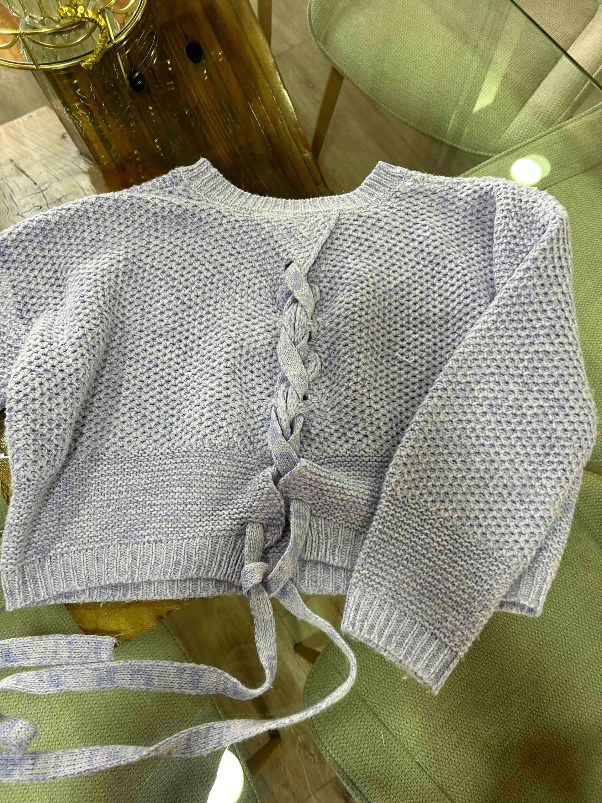 Suéter tejido lila y blanco - miniatura 3