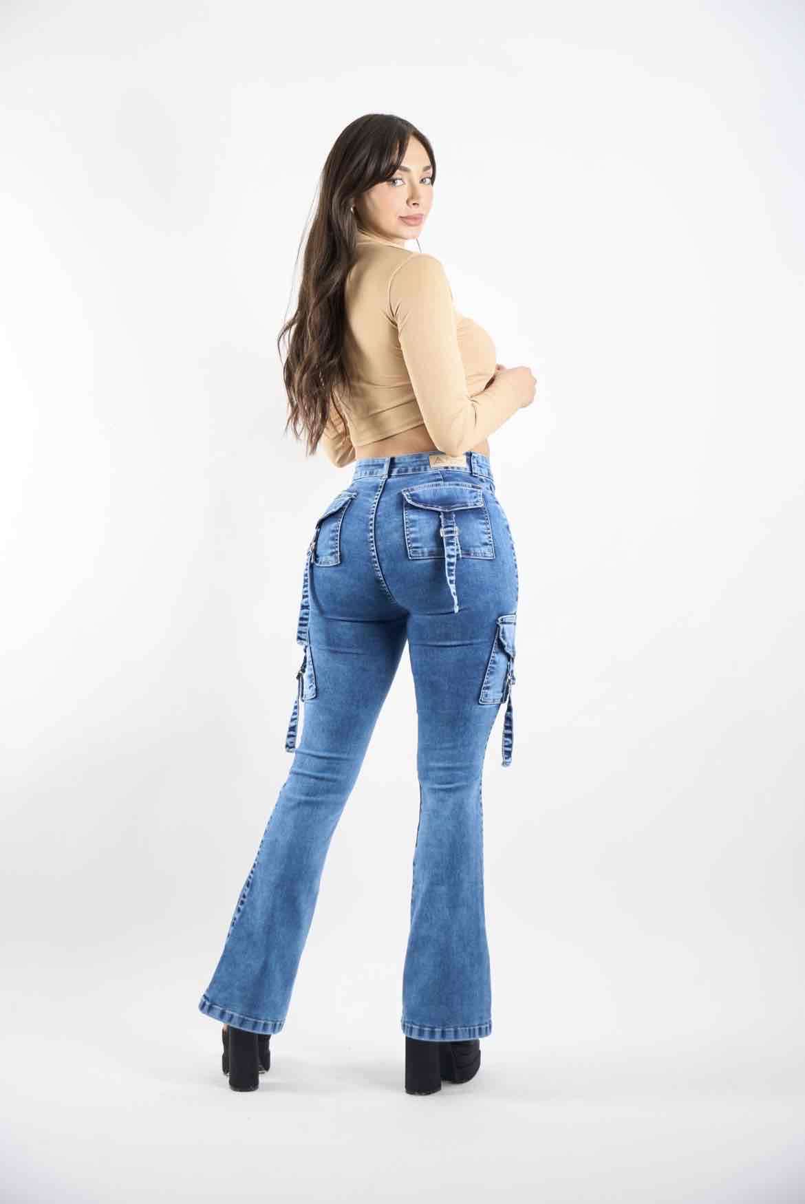 Jeans cargo azul dama - miniatura 2