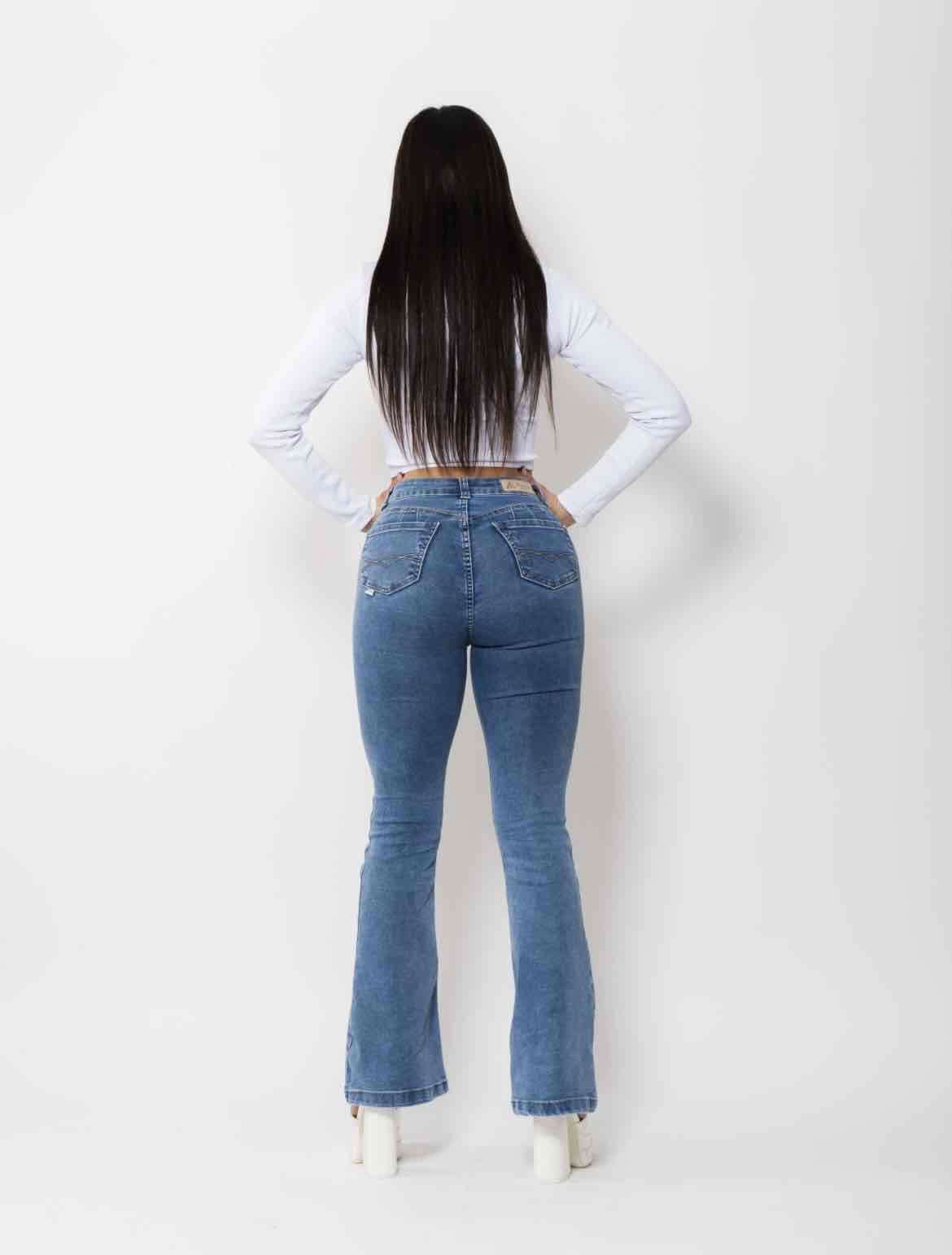 Jeans acampanados azul mujer - miniatura 2