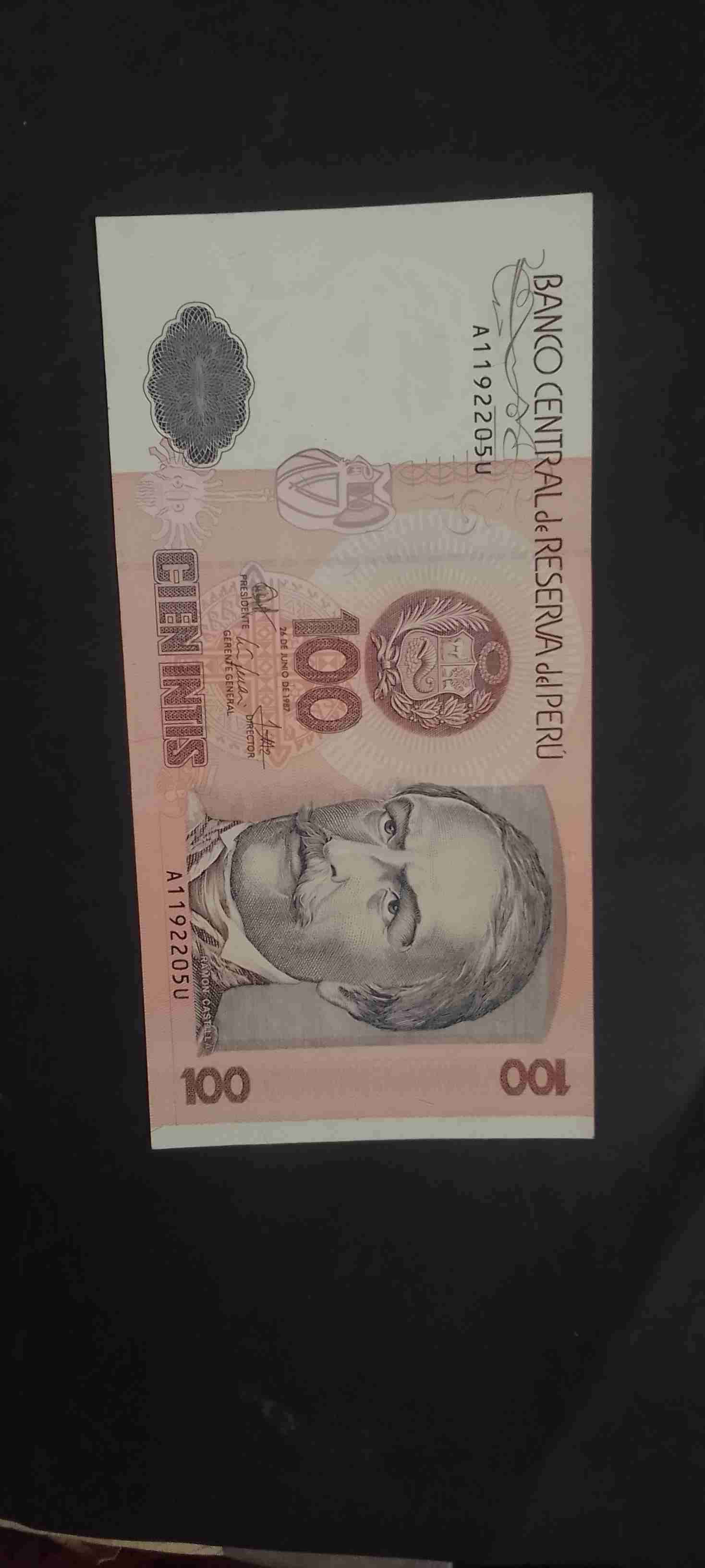 Billete 100 intis Perú 1987