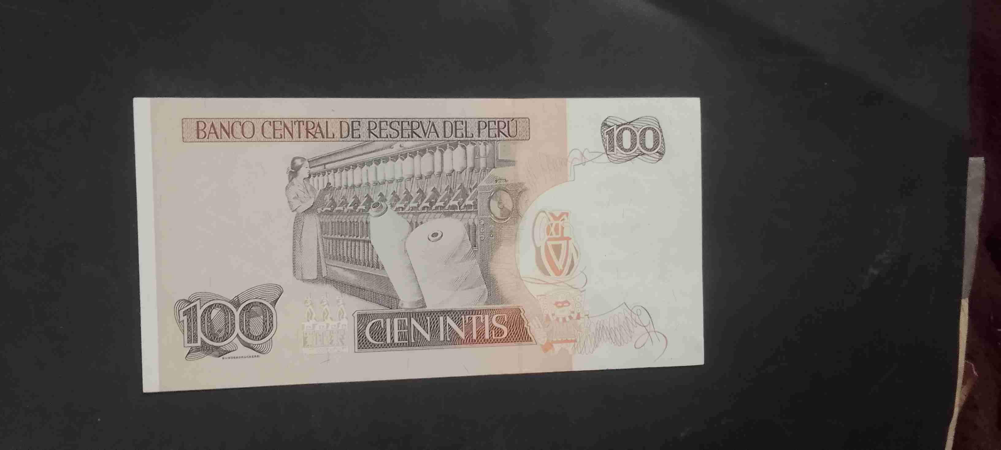 Billete 100 intis Perú 1987 - miniatura 2