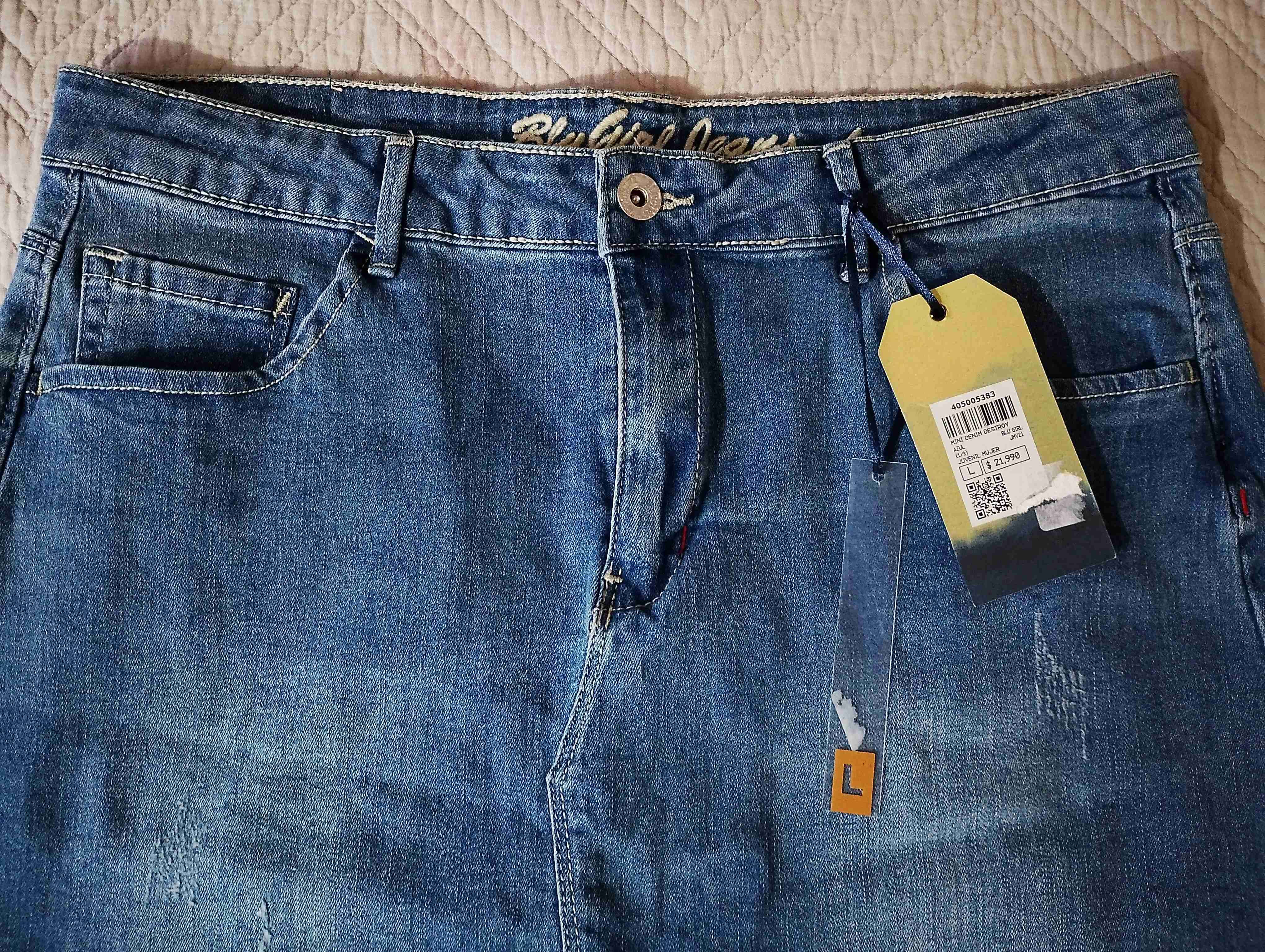 Falda denim azul con etiqueta - miniatura 2