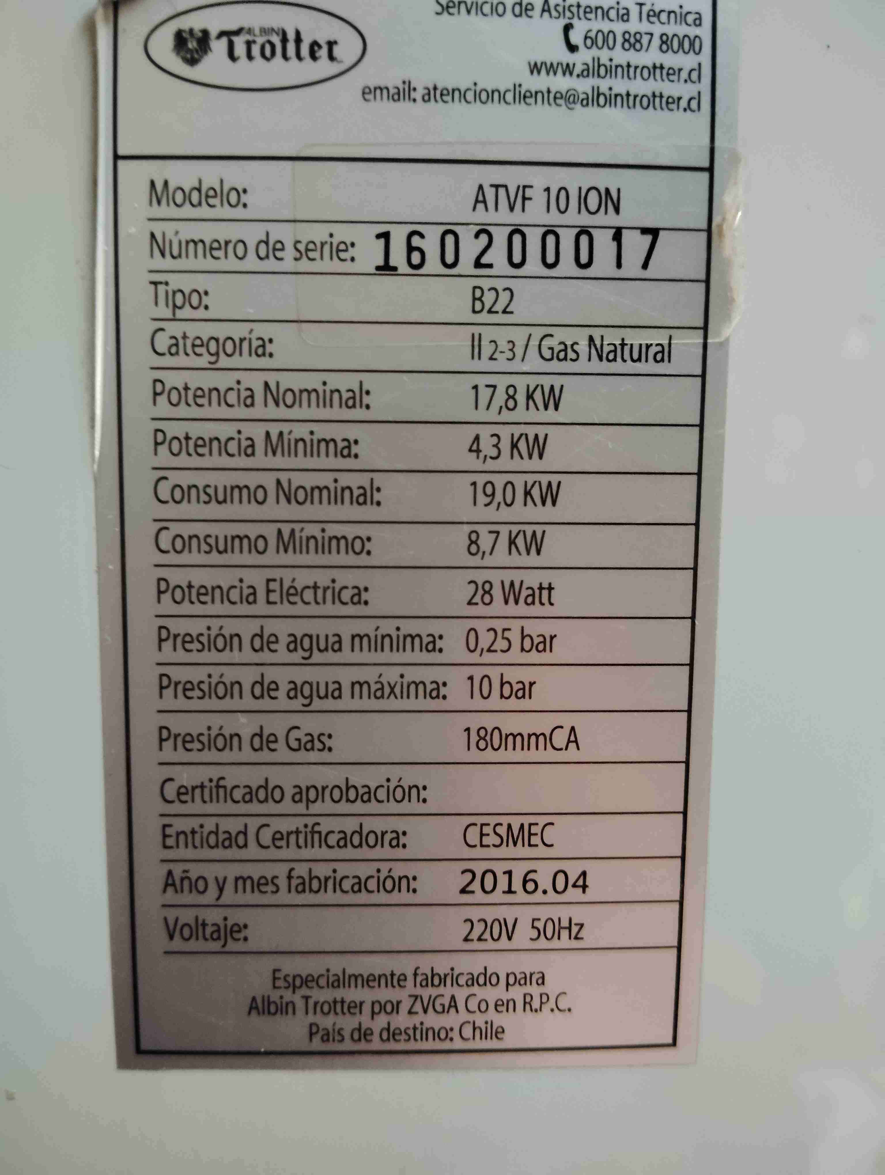 Calefón trotter de tiró forzado 10lt / sin kit de - 2