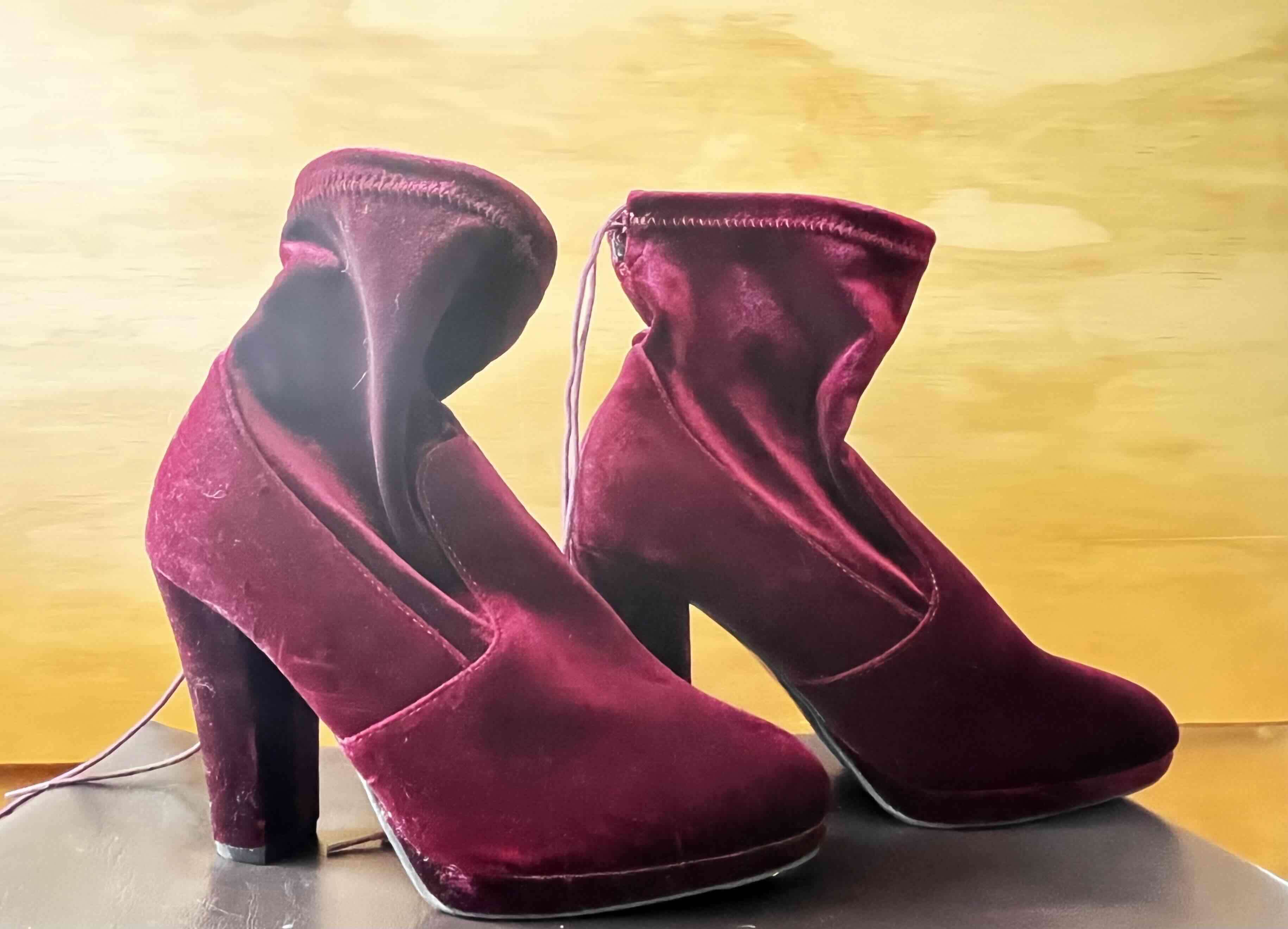 Botines de terciopelo bordeo - miniatura 2