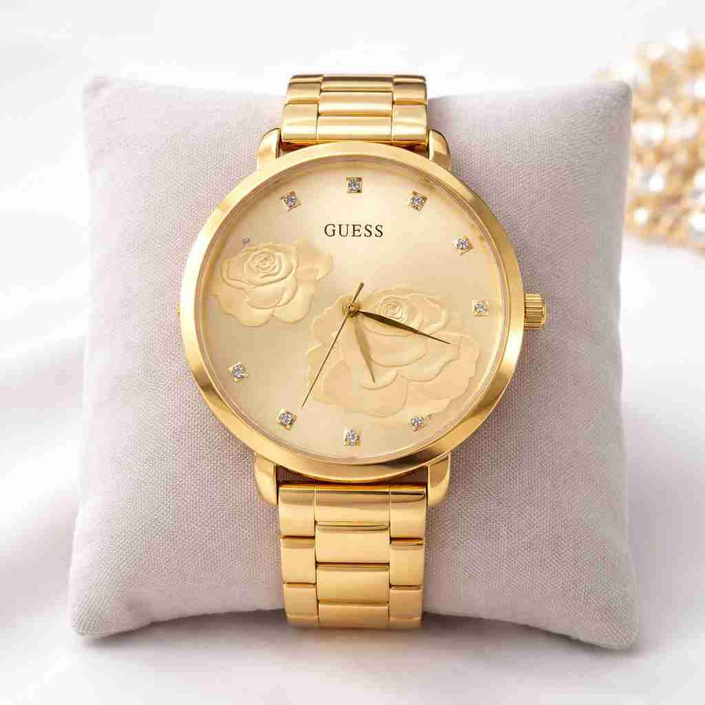 Reloj dorado Guess con rosa - miniatura 2