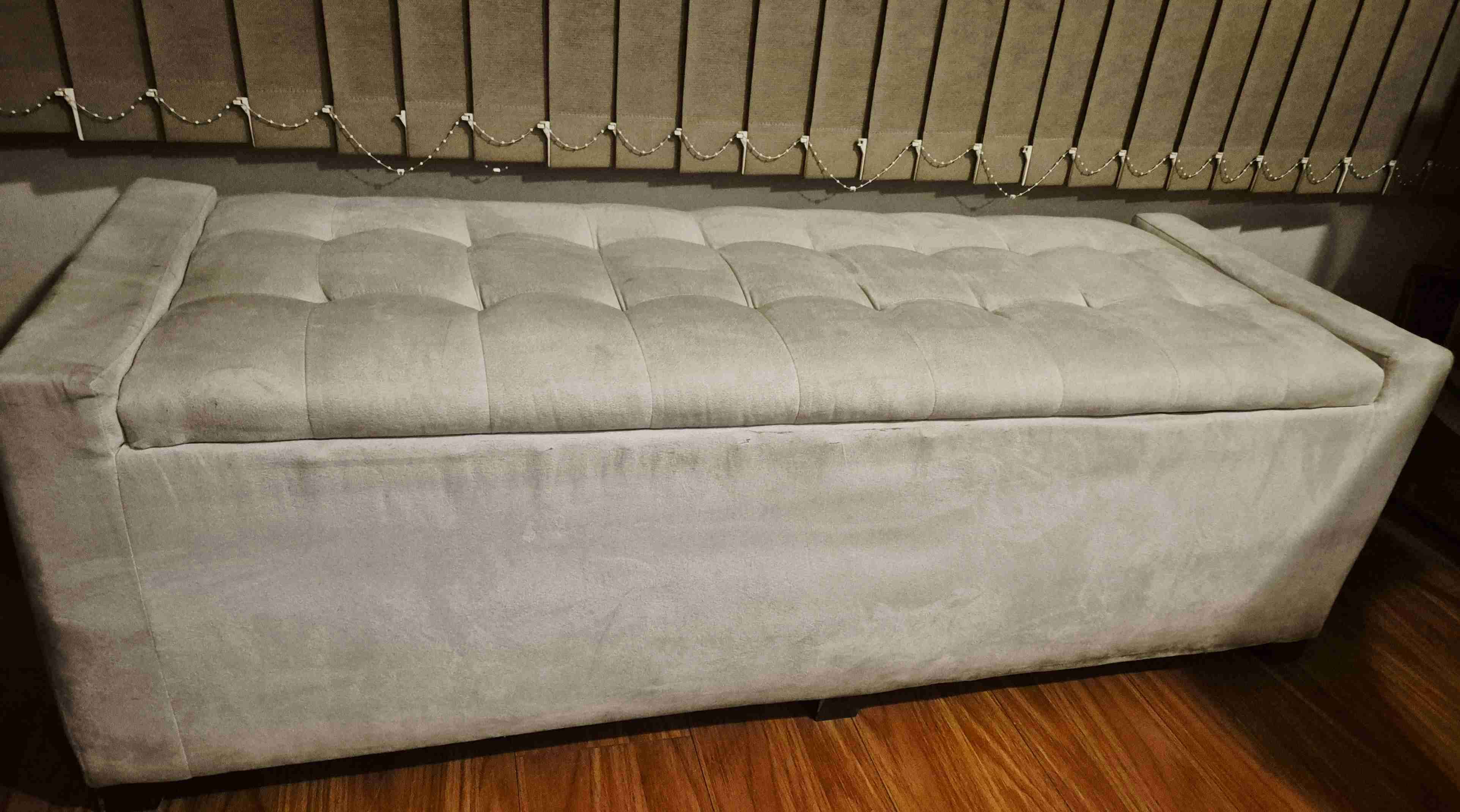 Banqueta baúl felpa beige - miniatura 2