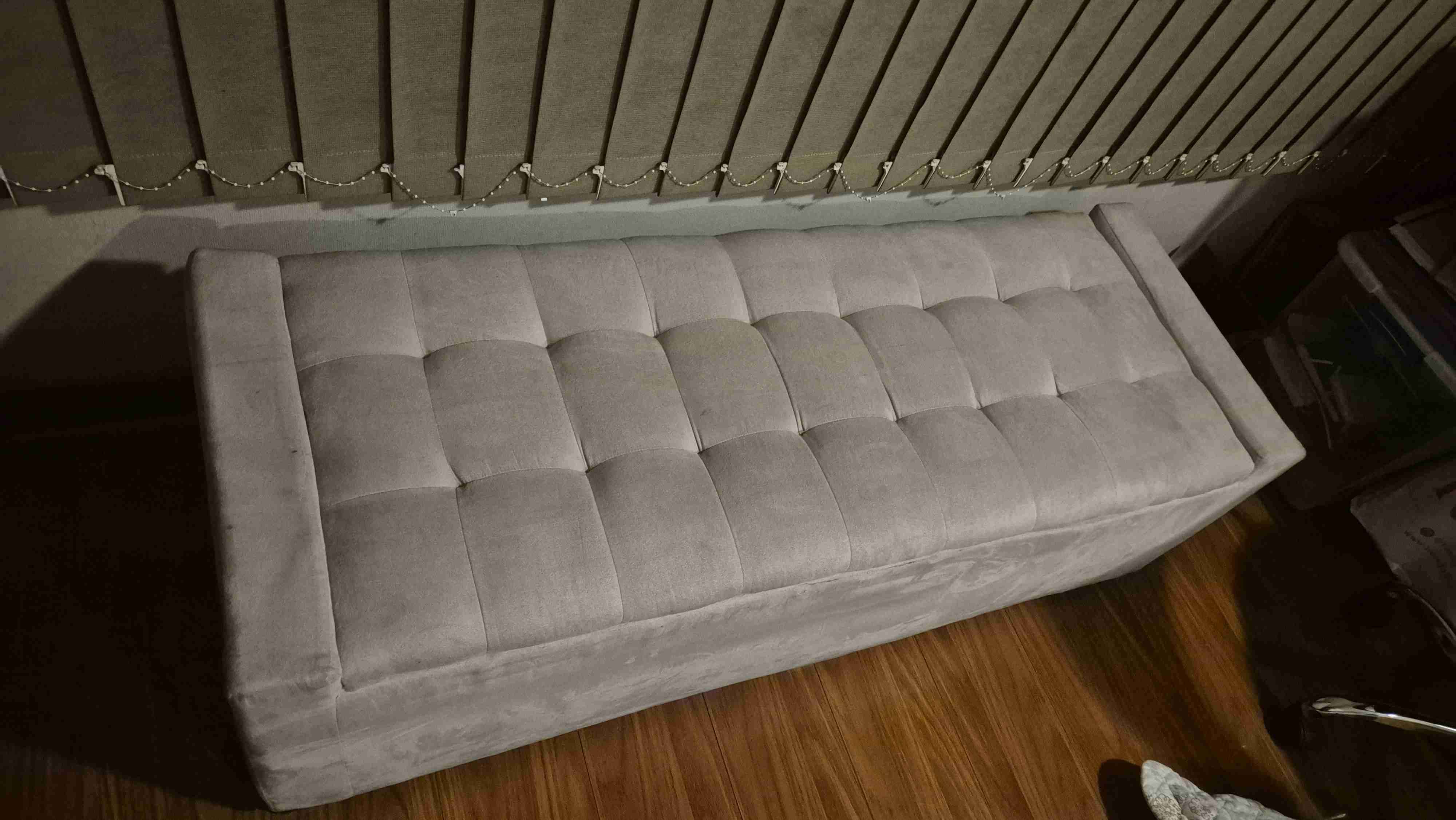 Banqueta baúl felpa beige - miniatura 3