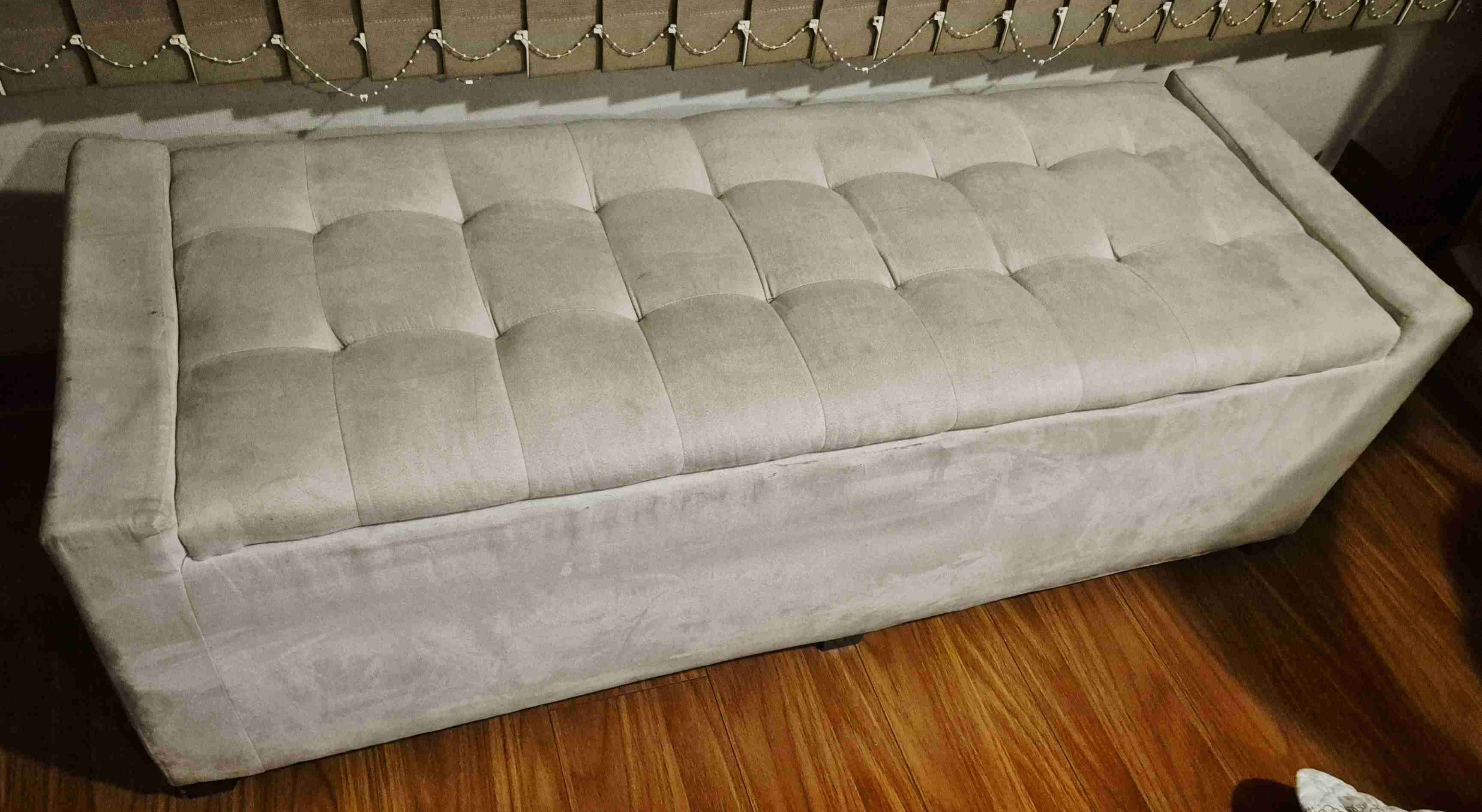 Banqueta baúl felpa beige - miniatura 4