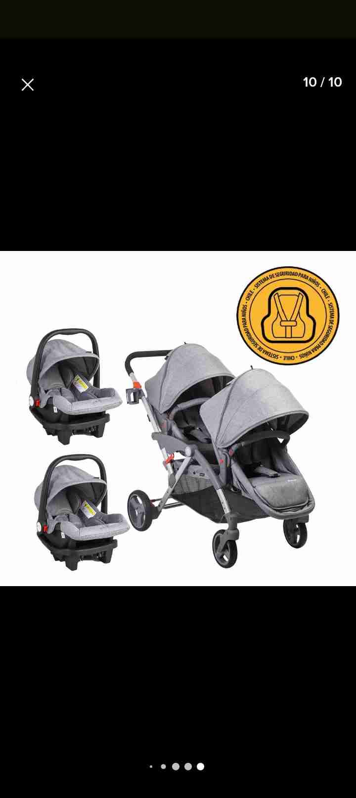 Coche gemelar gris plegable - miniatura 2