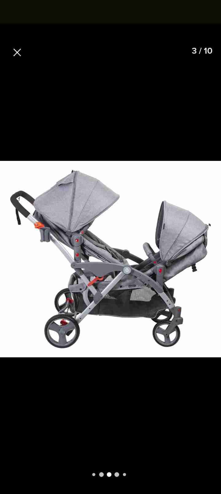 Coche gemelar gris plegable - miniatura 3