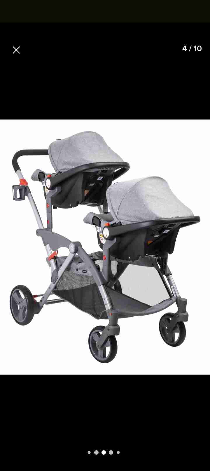 Coche gemelar gris plegable - miniatura 4