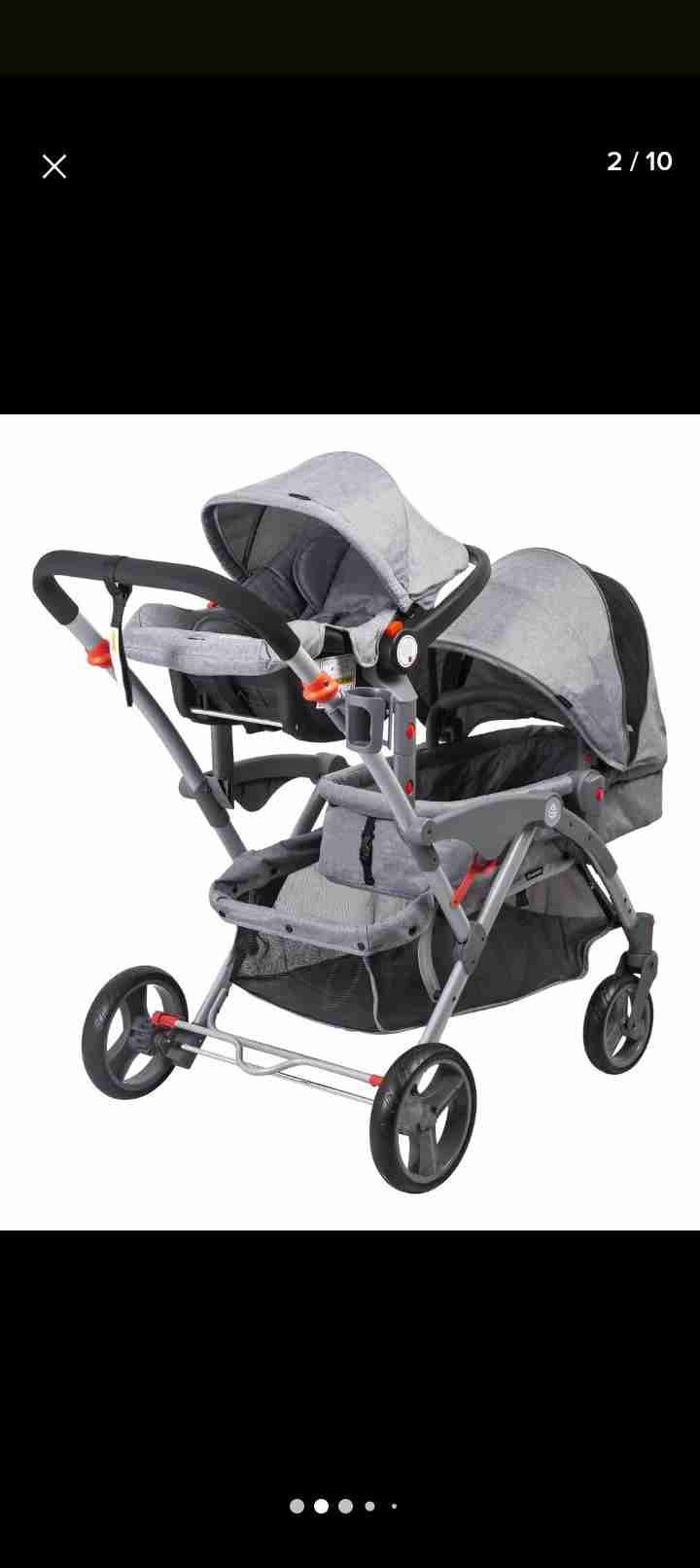 Coche gemelar gris plegable - miniatura 5