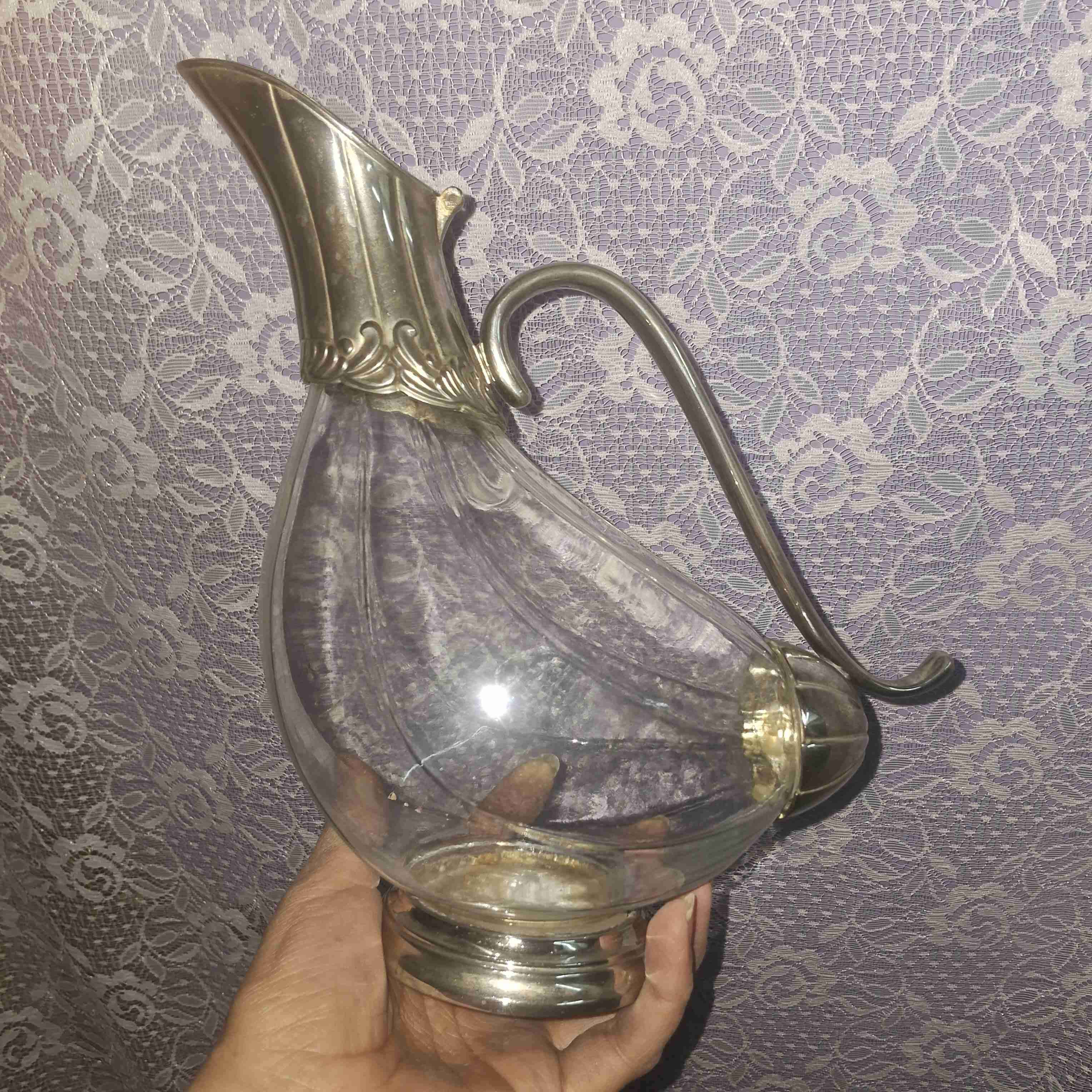 Decantador de cristal y peltre - miniatura 2