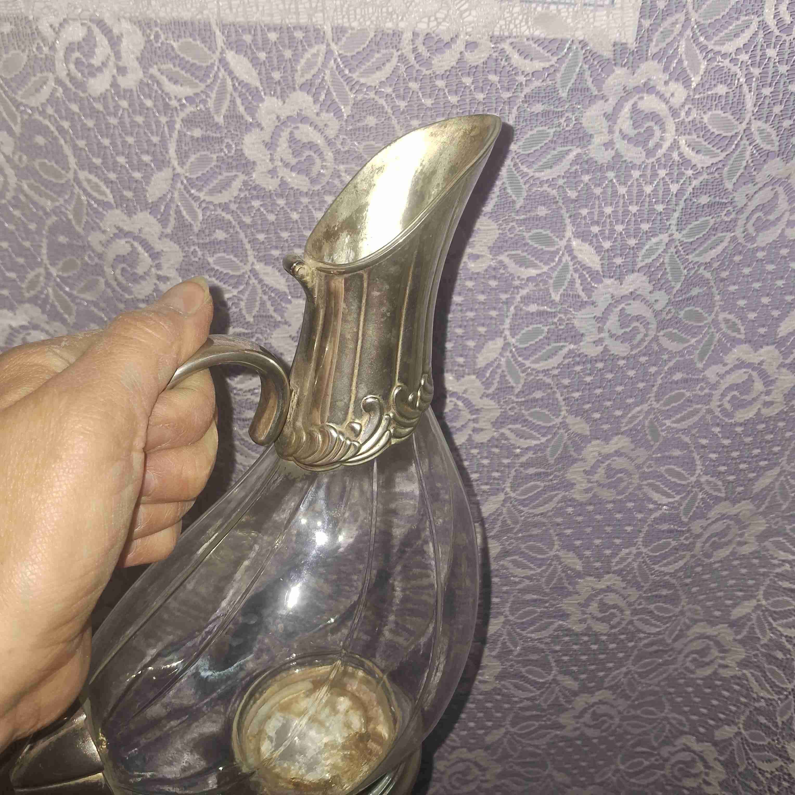 Decantador de cristal y peltre - miniatura 3