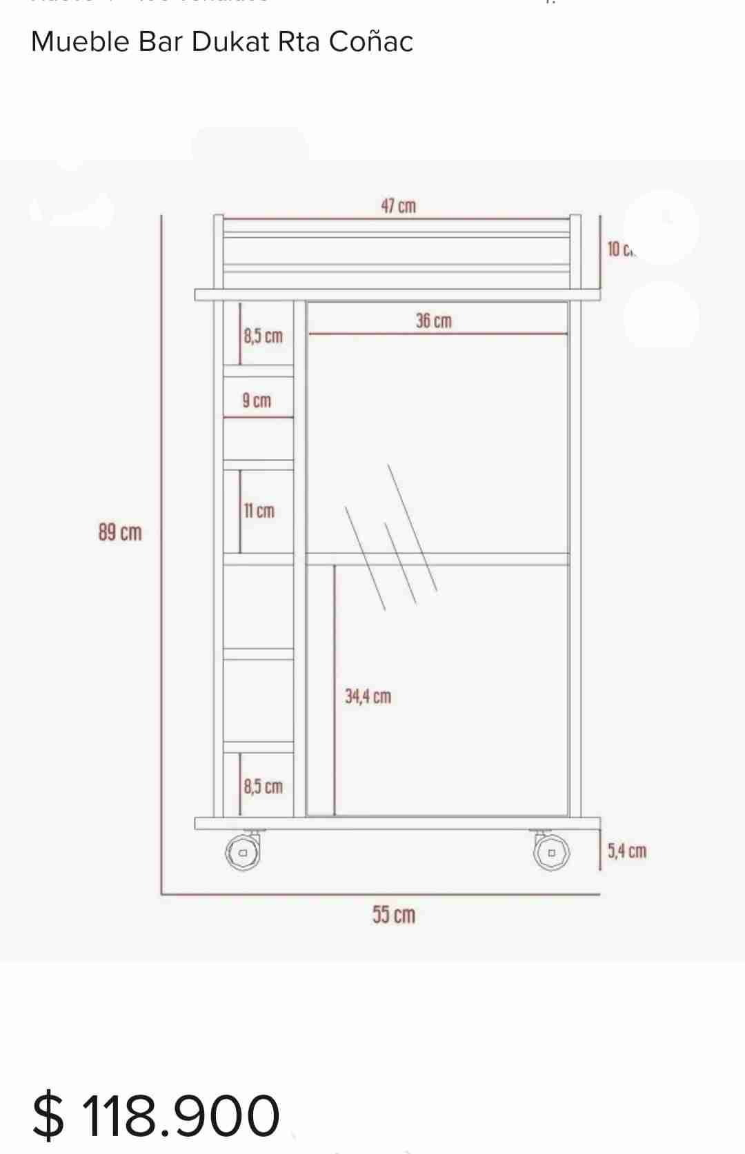 Bar caoba moderno con ruedas y puerta de vidrio - miniatura 5