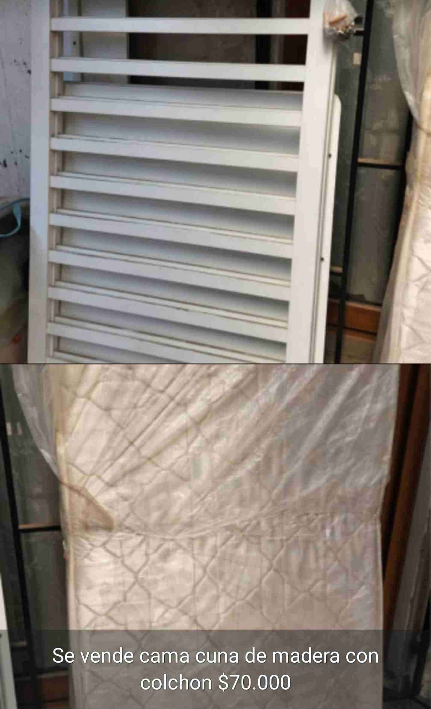 Cuna de madera con colchón