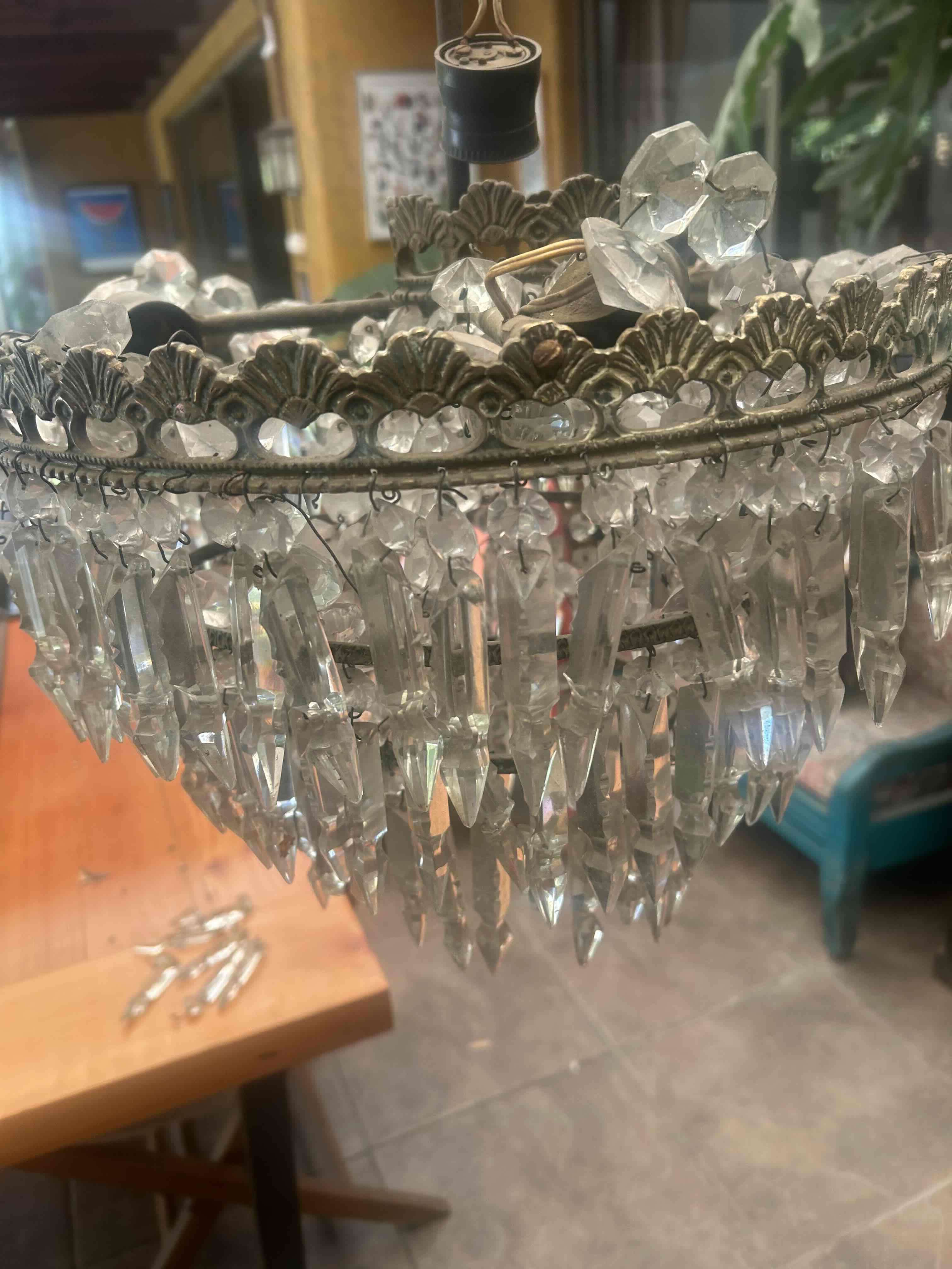 Lámpara de cristal vintage. Bronce. - 5