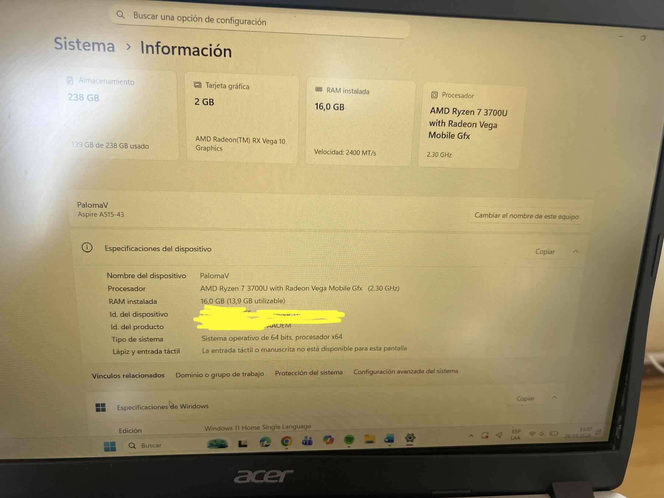 Acer Aspire 5 Ryzen 7 16GB RAM SSD – Detalle en bi - miniatura 4