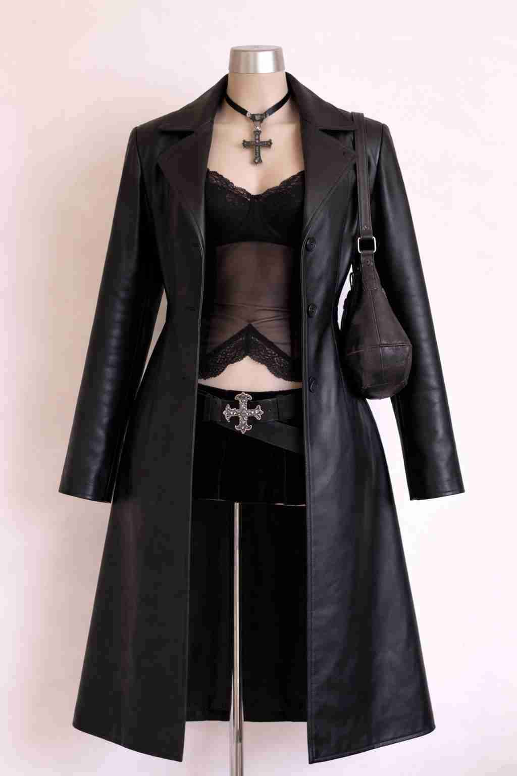Abrigo Y2k/Gothyc Cuero - Talla S - miniatura 3