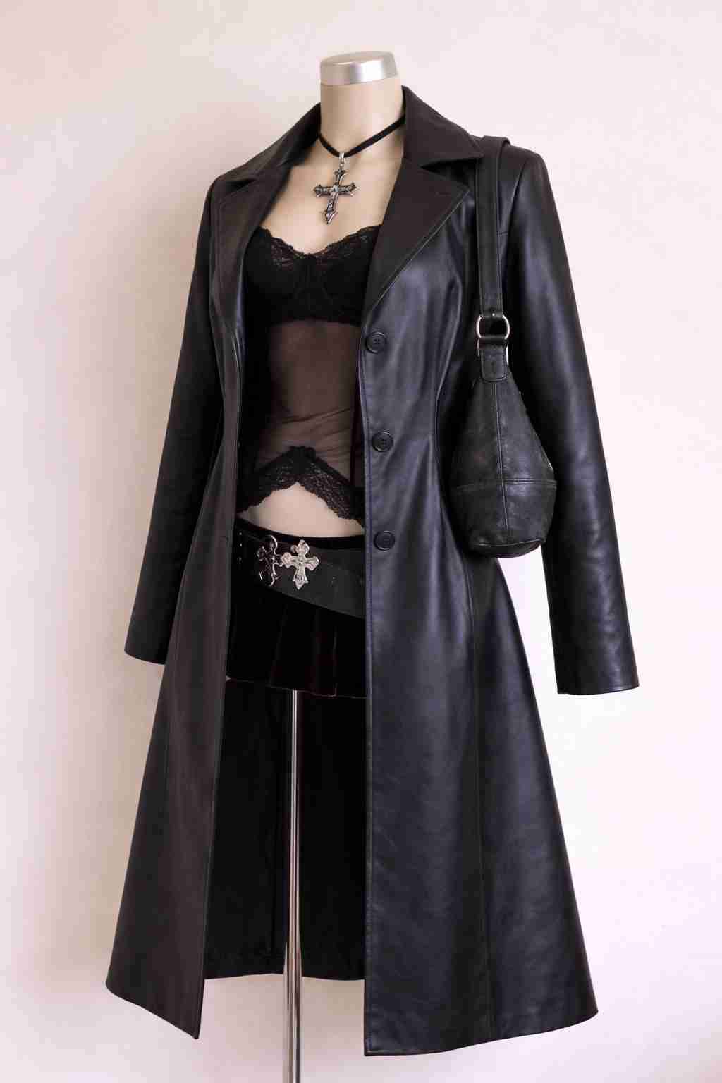 Abrigo Y2k/Gothyc Cuero - Talla S - miniatura 4