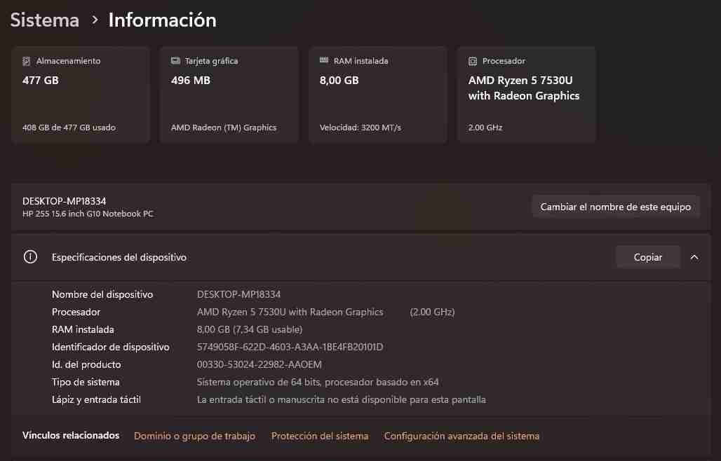 Notebook HP 255 G10 | Ryzen 5 7530U | 8GB RAM - miniatura 6