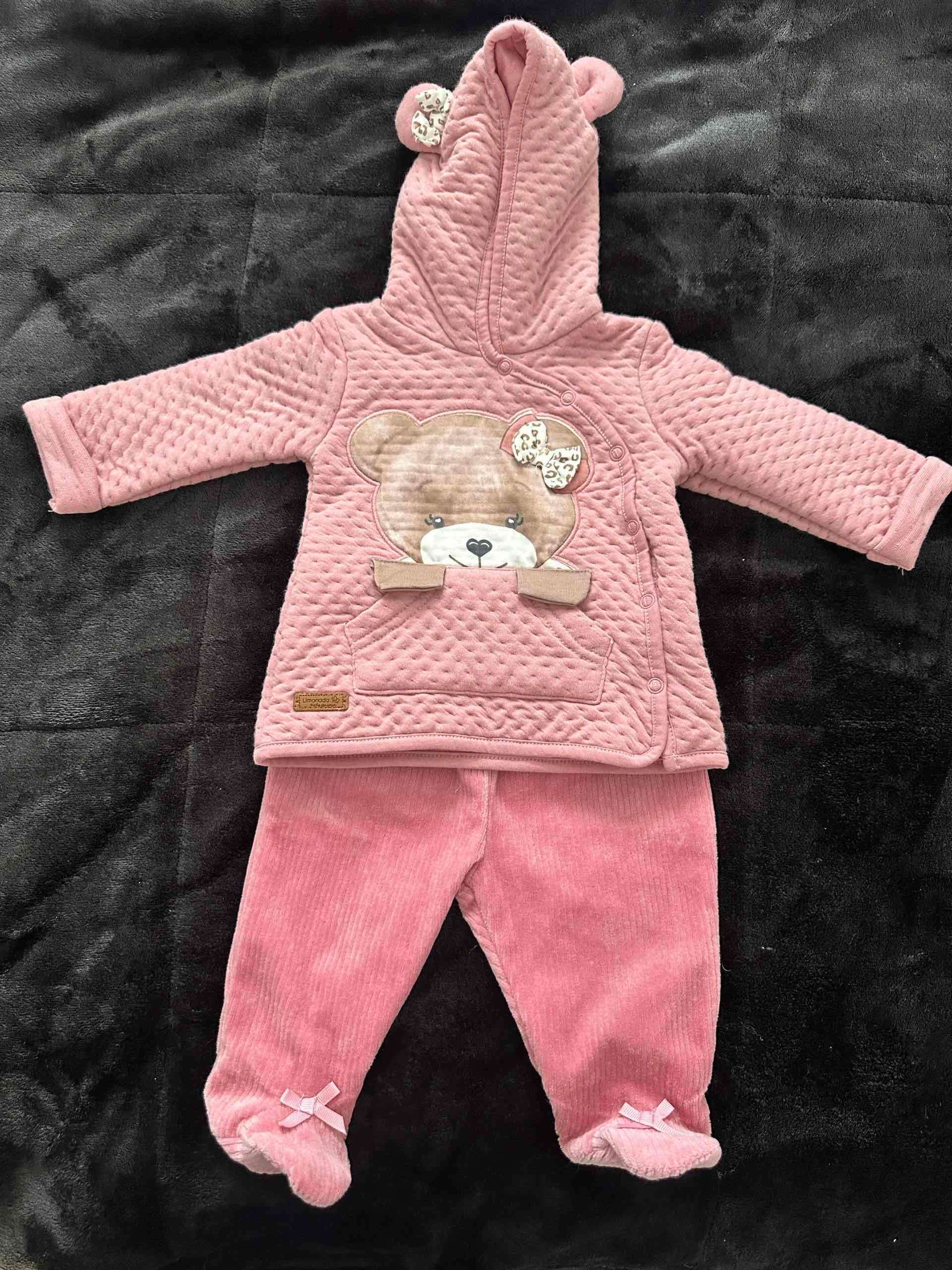 Conjunto rosa con oso para bebé 3 meses