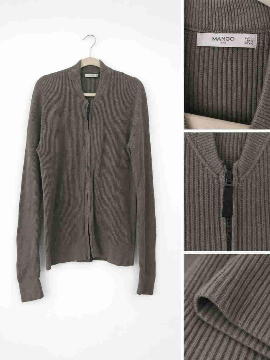 Cardigan verde militar de cierre Mango