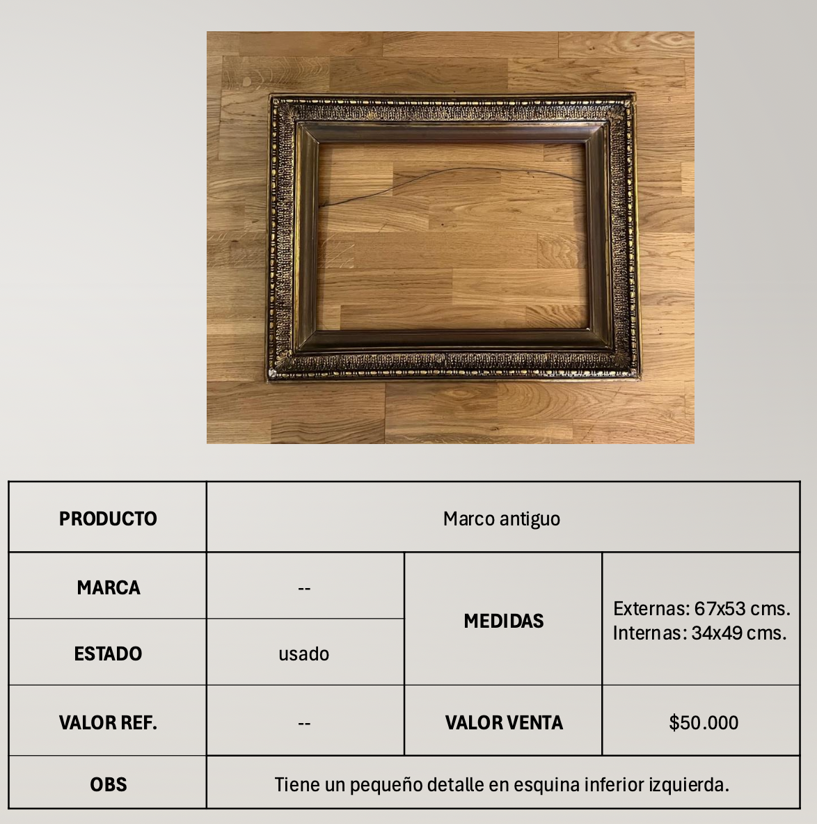 Marco antiguo dorado