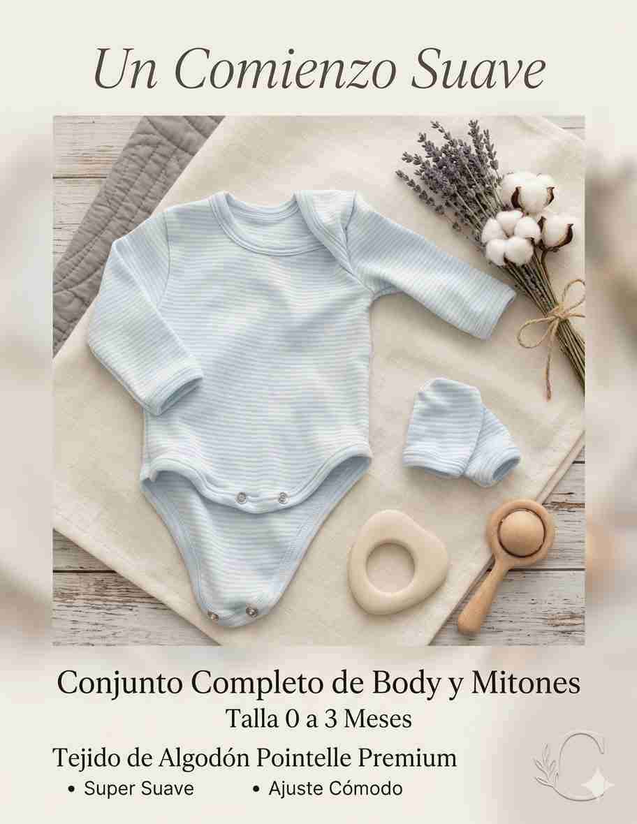 Conjunto body y mitones 0-3 meses