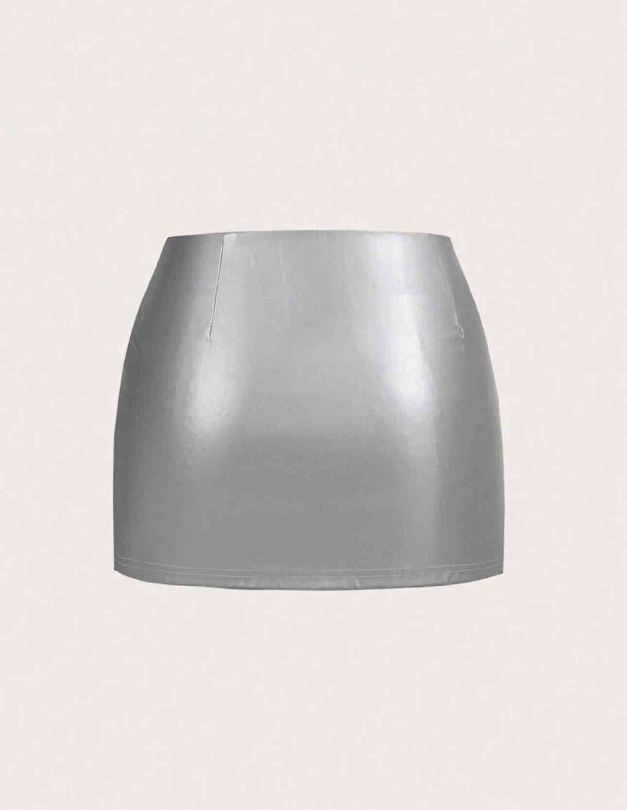 Mini falda plateada con hebillas - miniatura 2