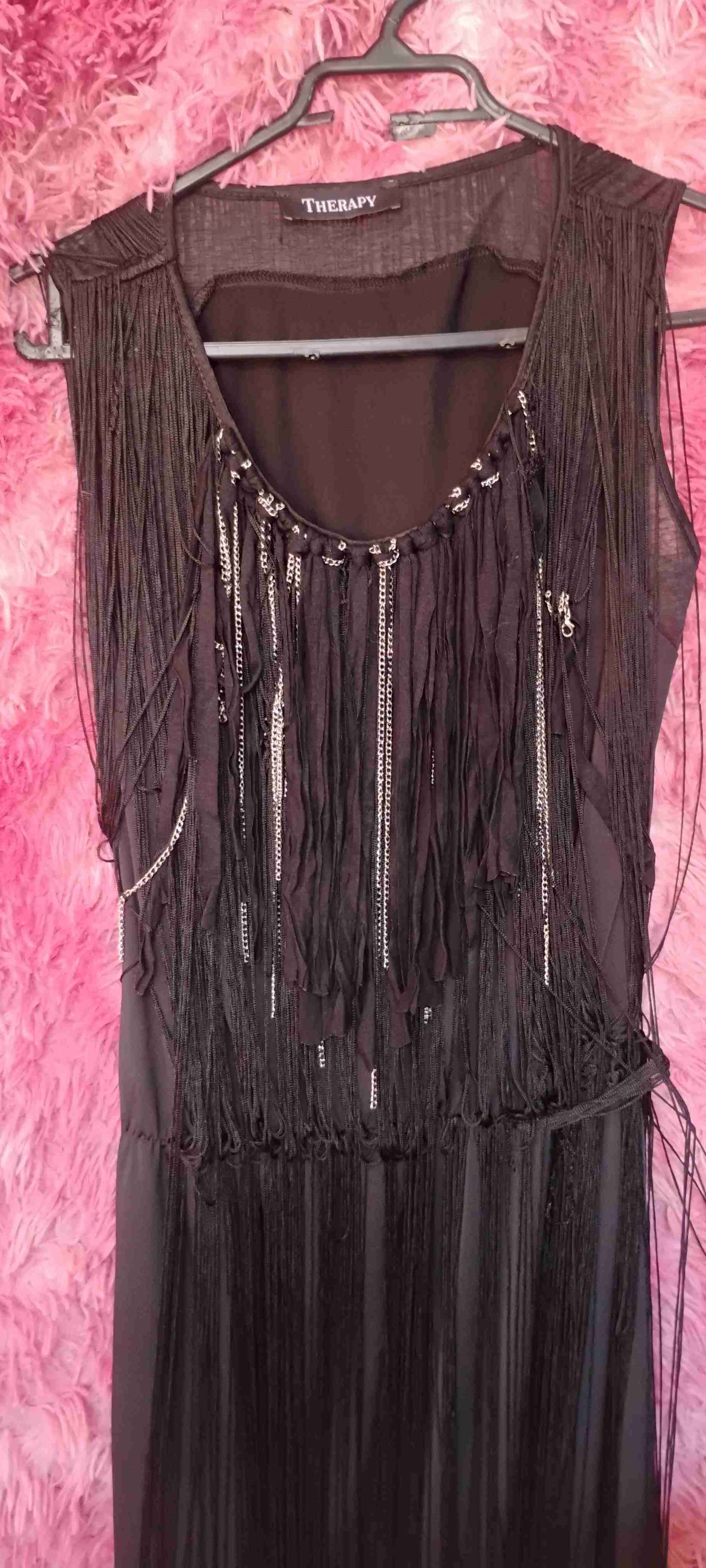 Vestido negro con flecos Therapy - miniatura 2