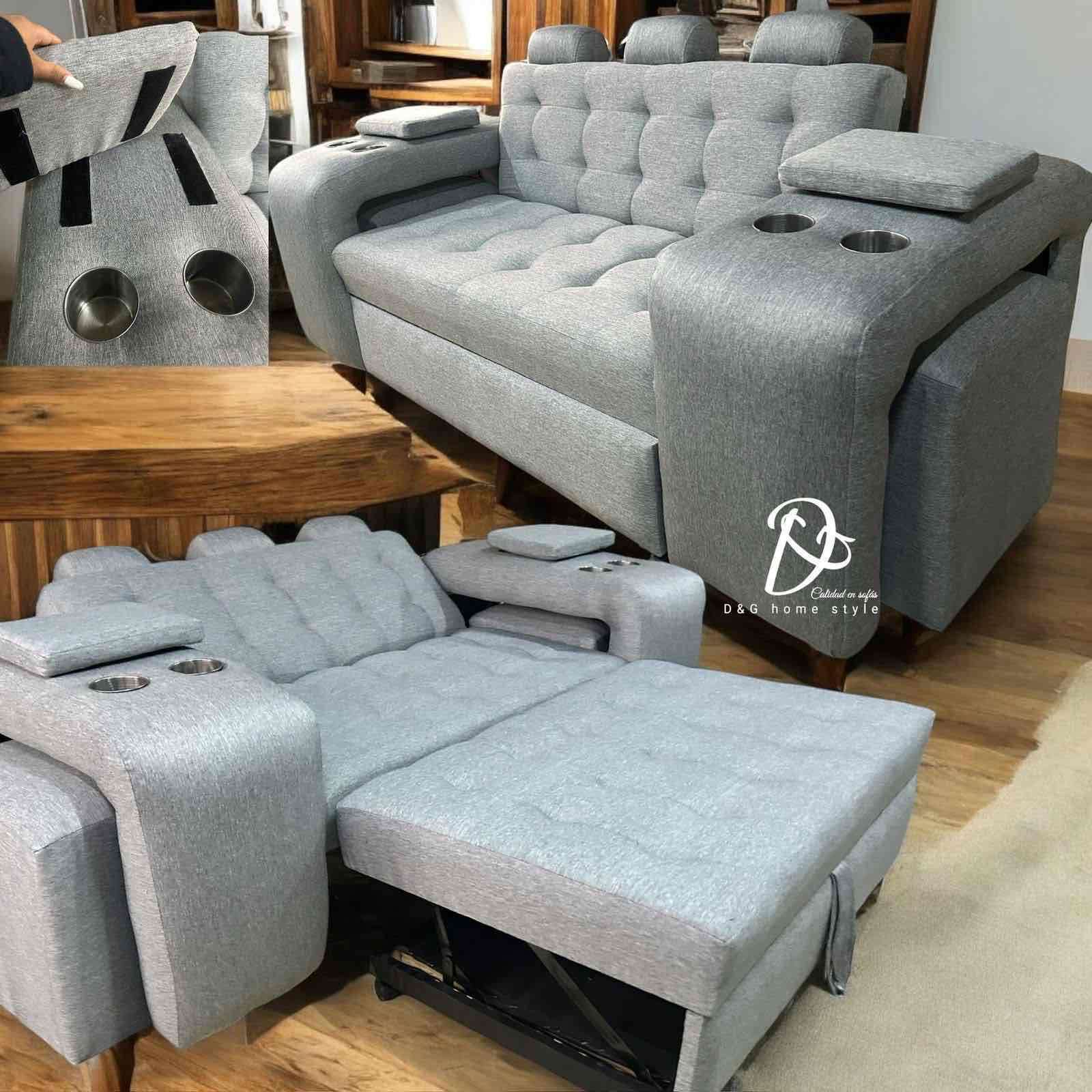 Sofá gris con reclinación 2 plazas