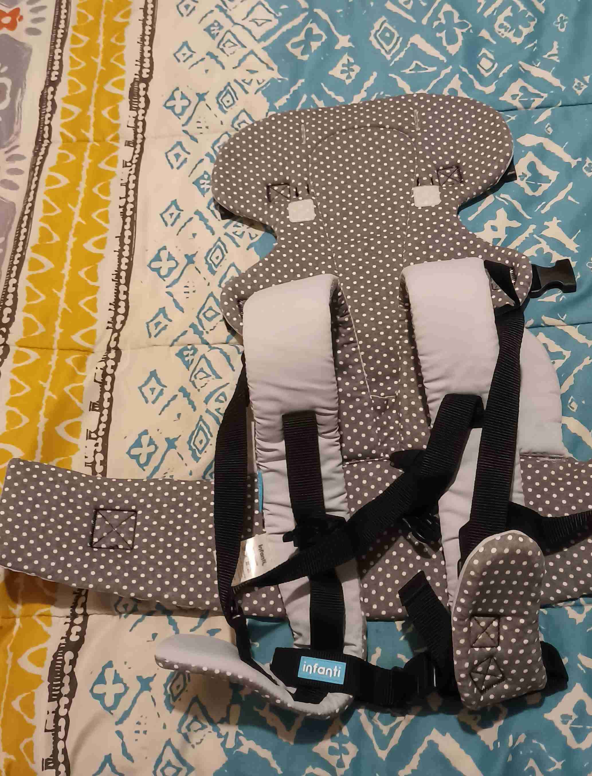 Mochila portabebés gris y lunares - miniatura 2